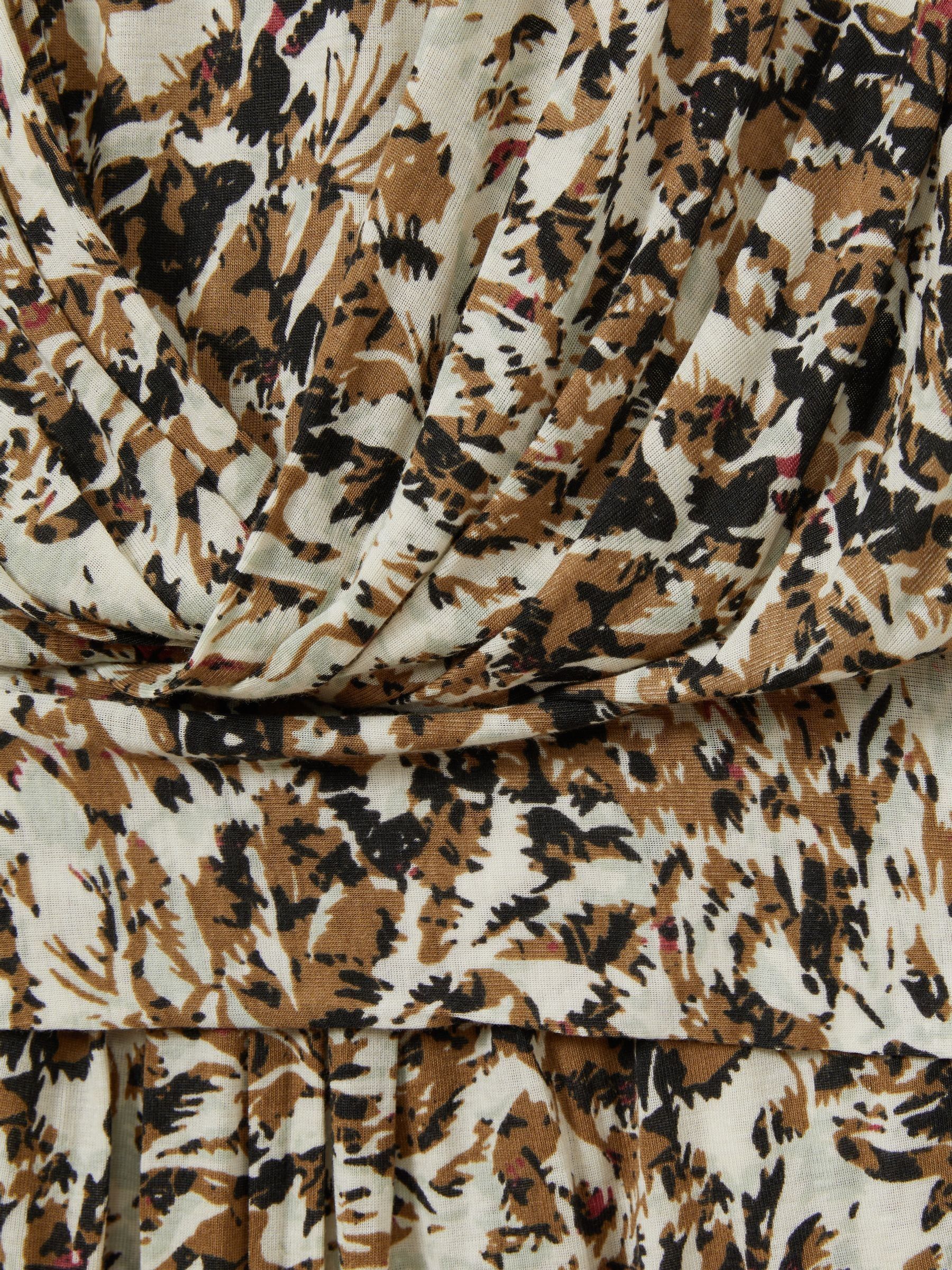 Wool-Blend Floral-Print Jersey Dress in Khaki/Cream