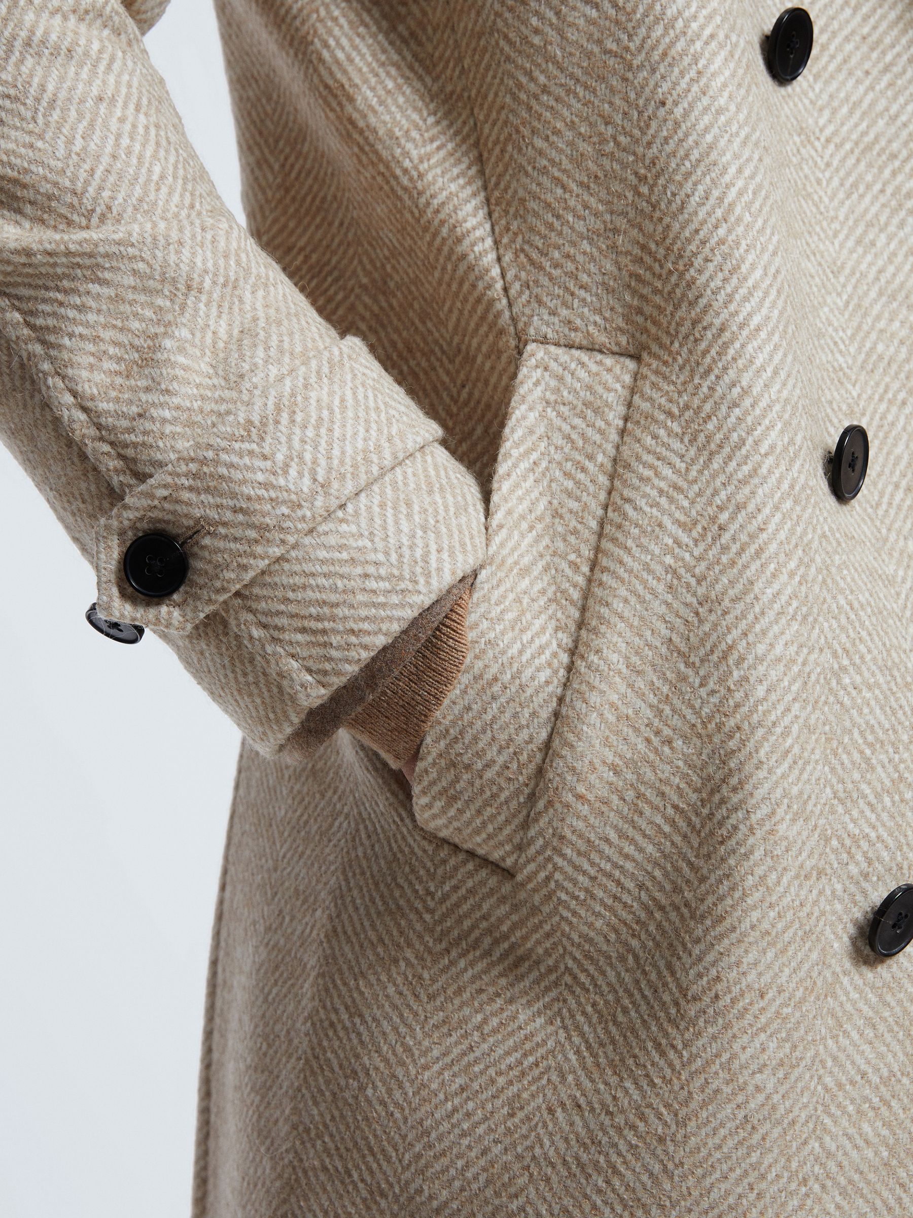 Atelier Italian Wool Blend Double Breasted Coat in Oatmeal Melange