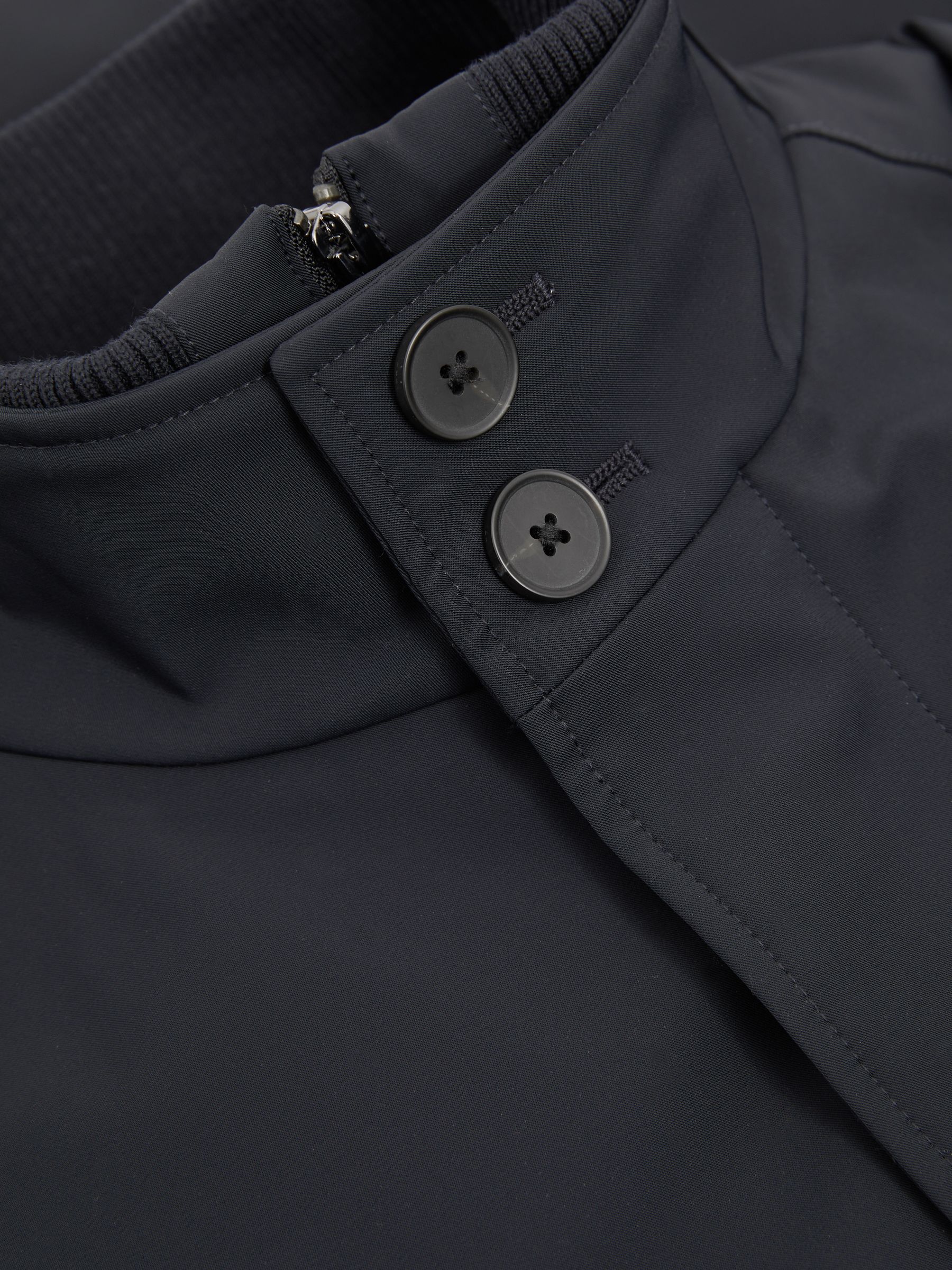 Hybrid Removable Funnel Neck Overcoat in Navy
