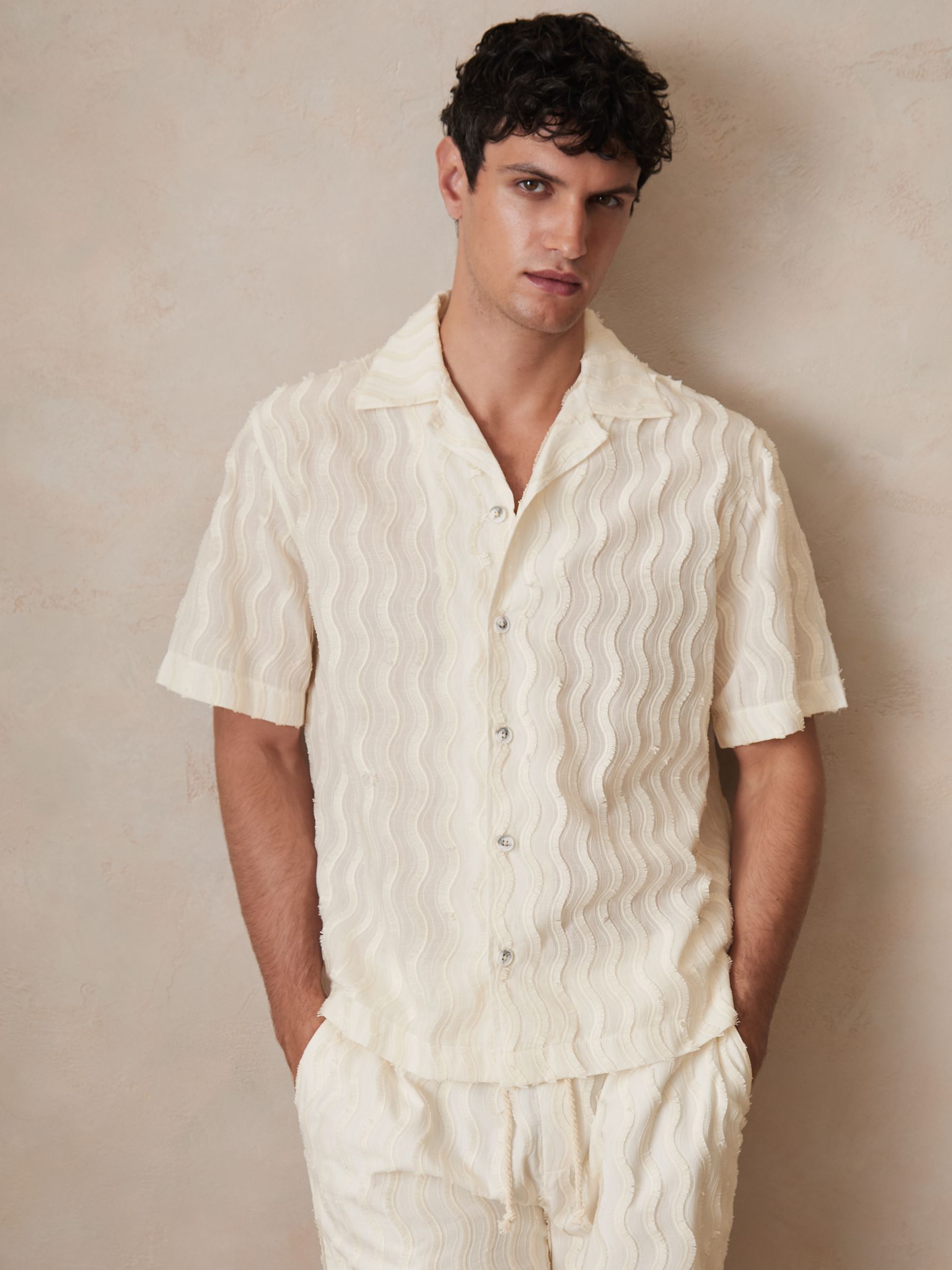 Reiss | Ché Fringed-Wave Shirt in Off White