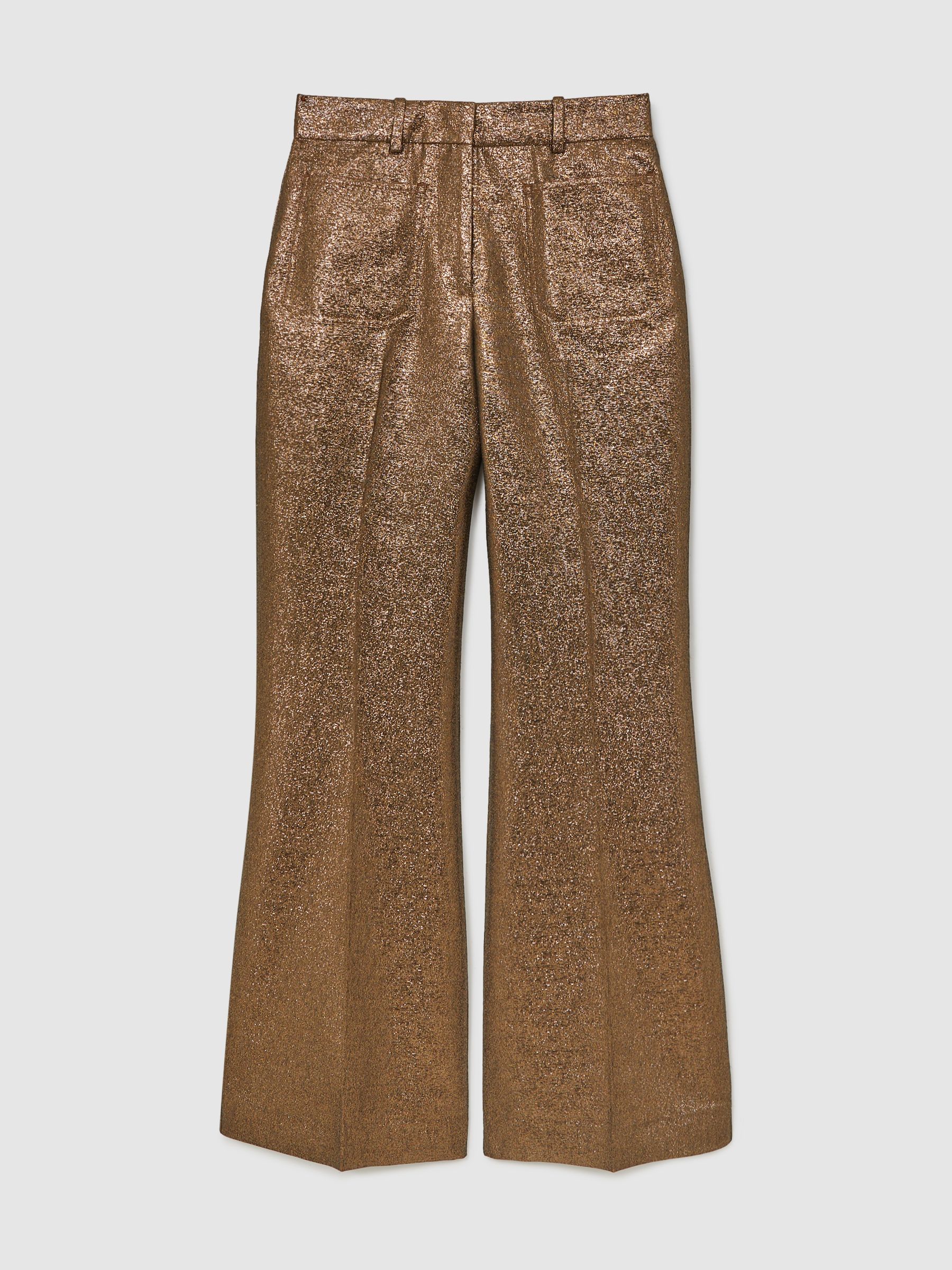 Petite Sparkle Patch-Pocket Flared Trousers in Gold