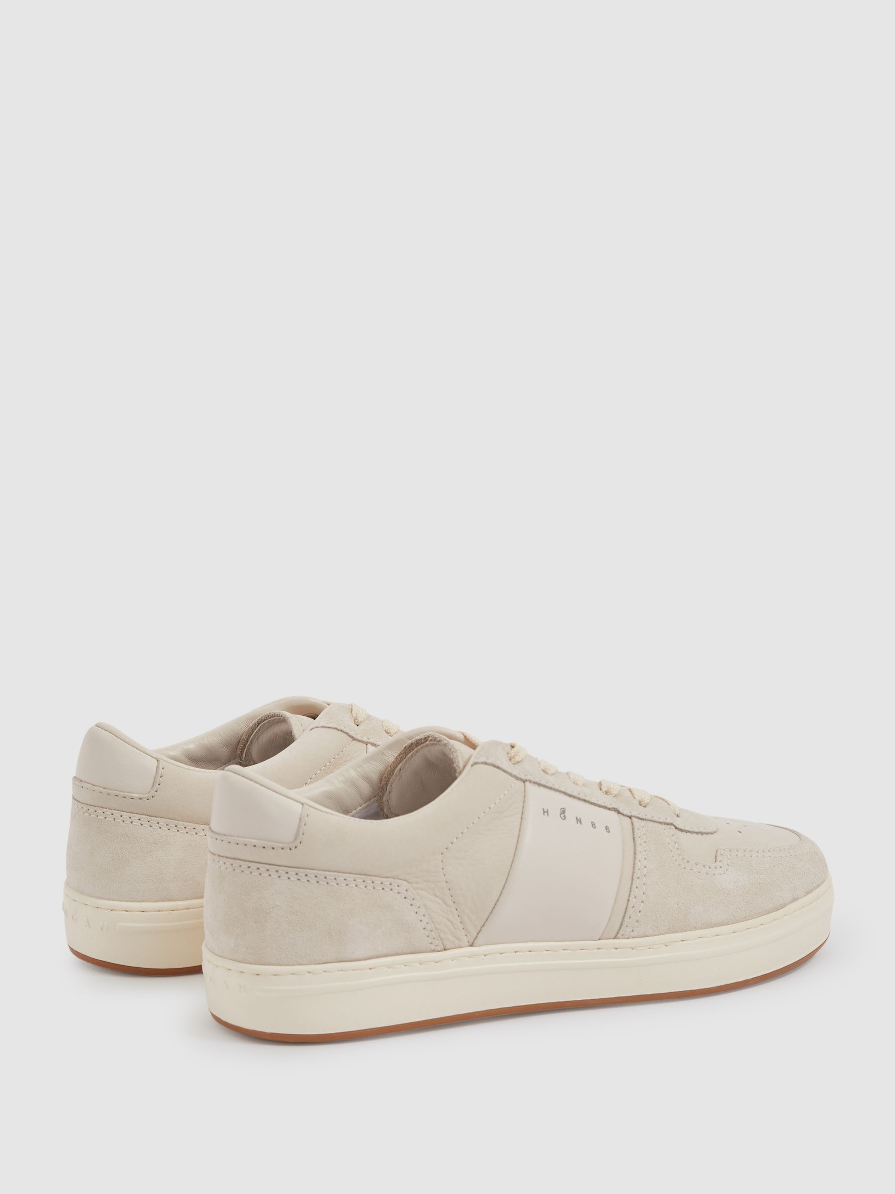 Hogan Leather And Suede Lace-Up Trainers in Cream