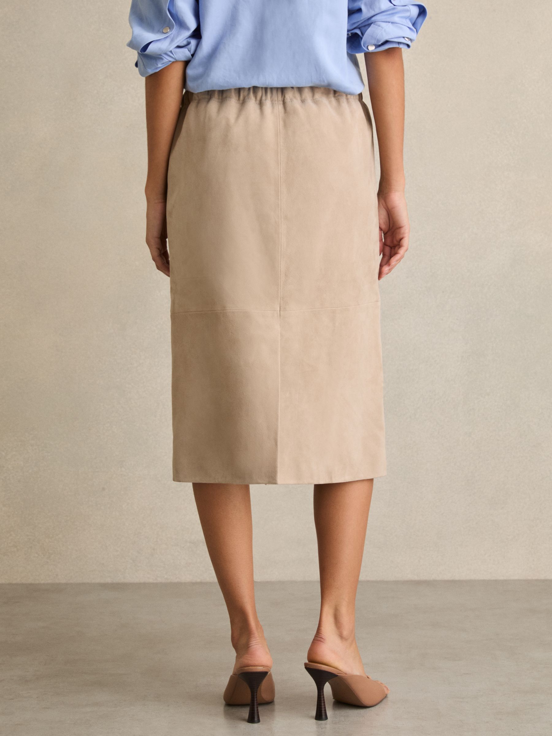 Suede Drawstring Midi Skirt in Neutral