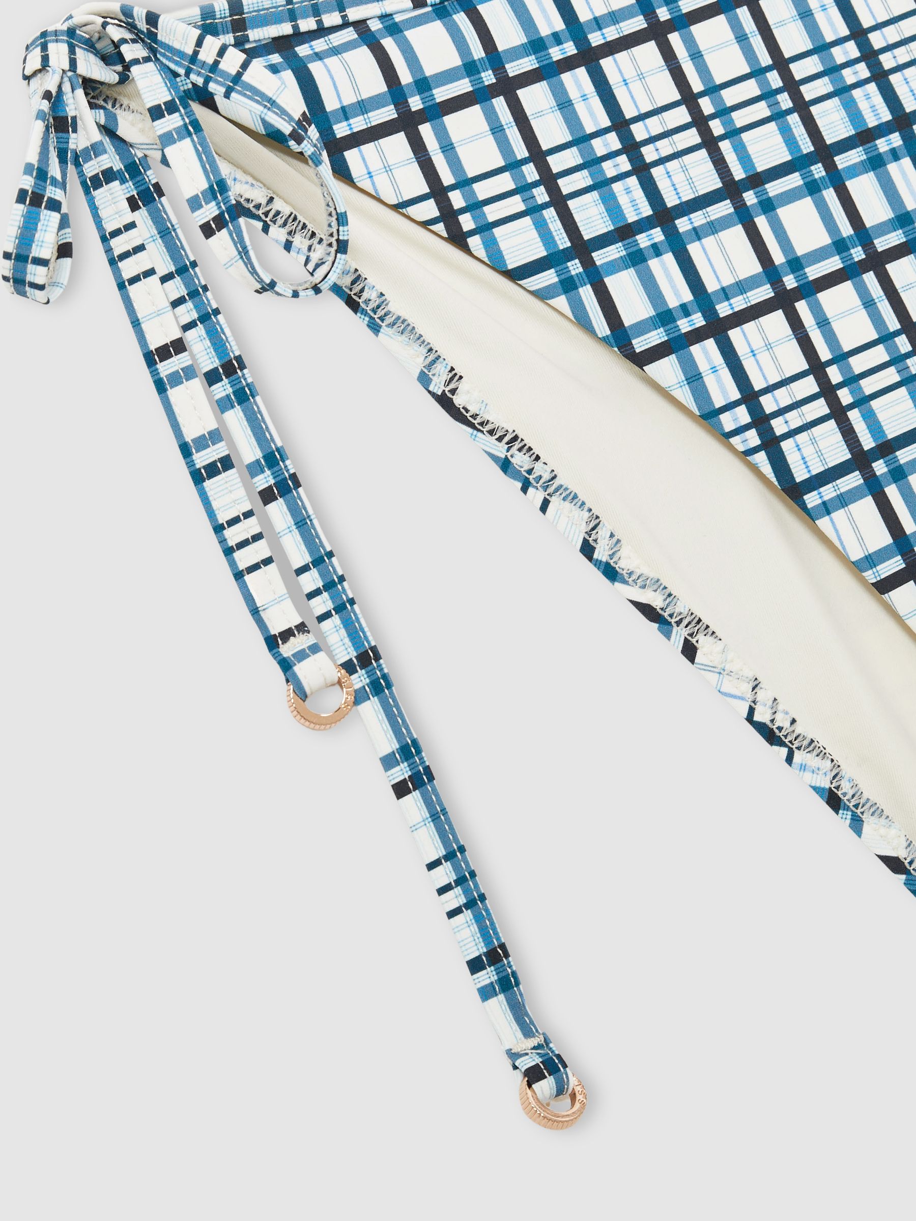 Check Side-Tie Bikini Bottoms in Blue