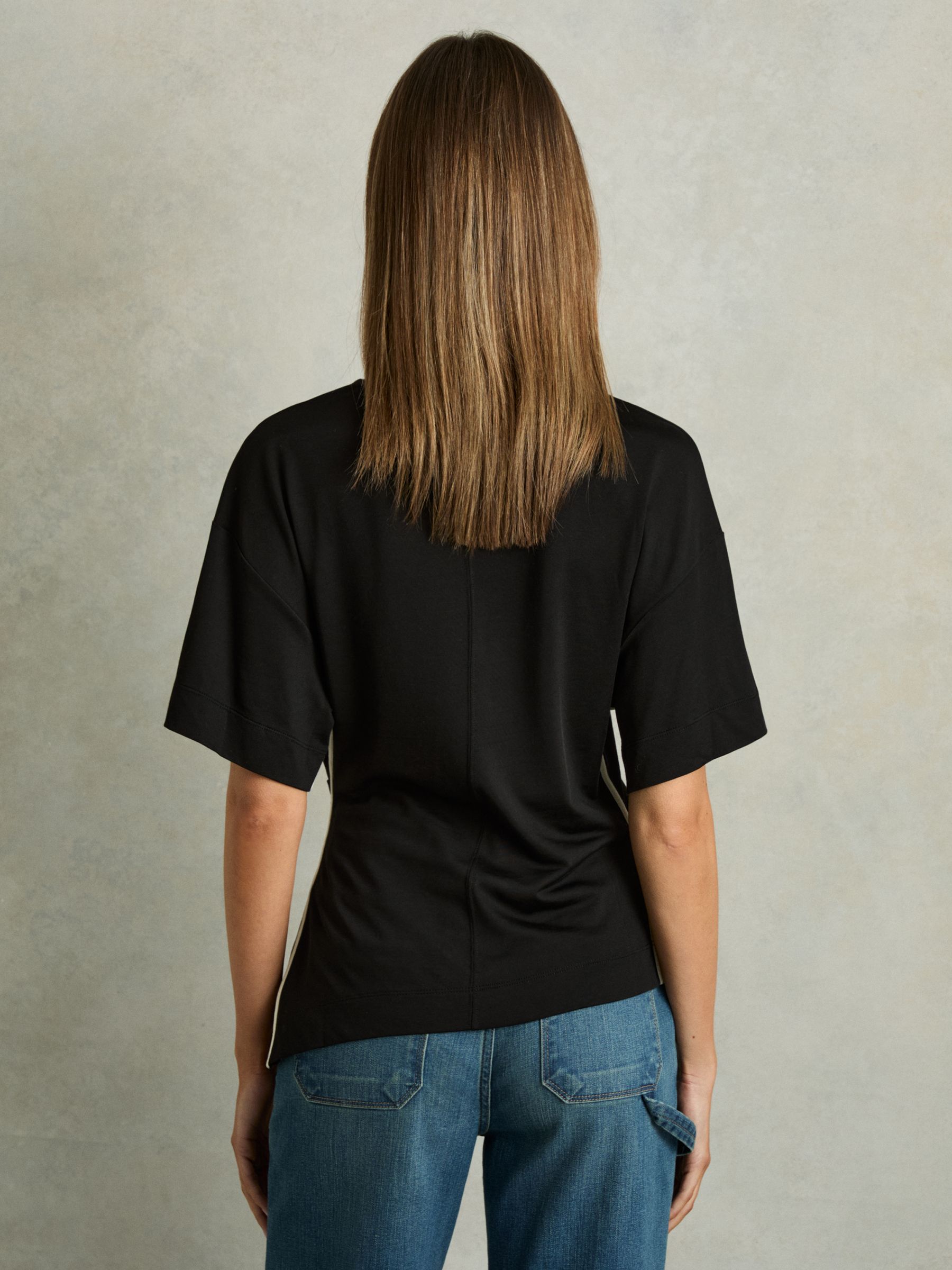 Draped Crew-Neck T-Shirt With Cotton in Cream/Black