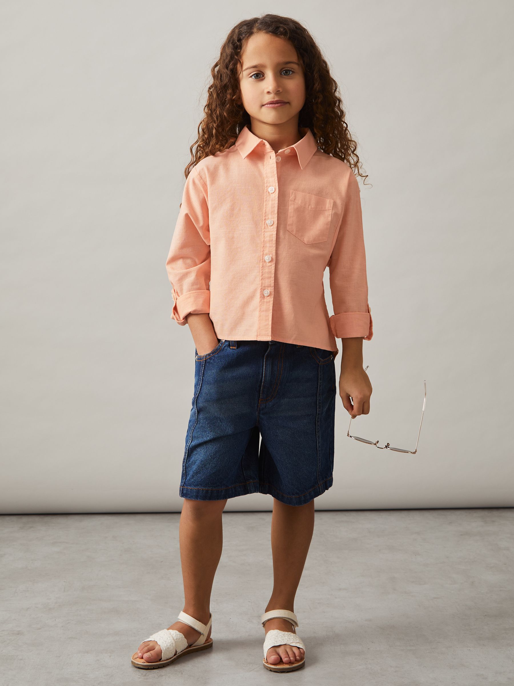 13-14 yrs Linen Roll-Cuff Shirt in Peach