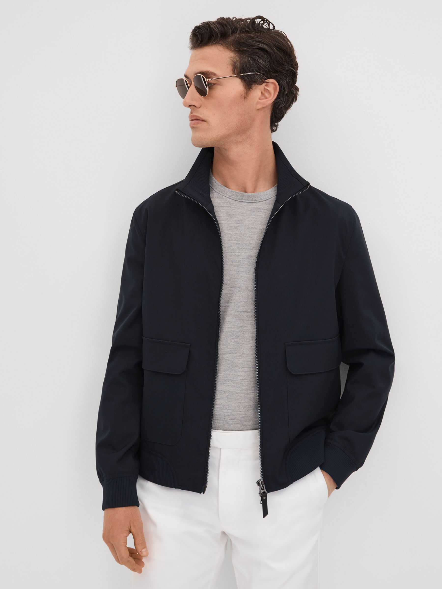 Funnel Neck Zip-Through Jacket in Navy