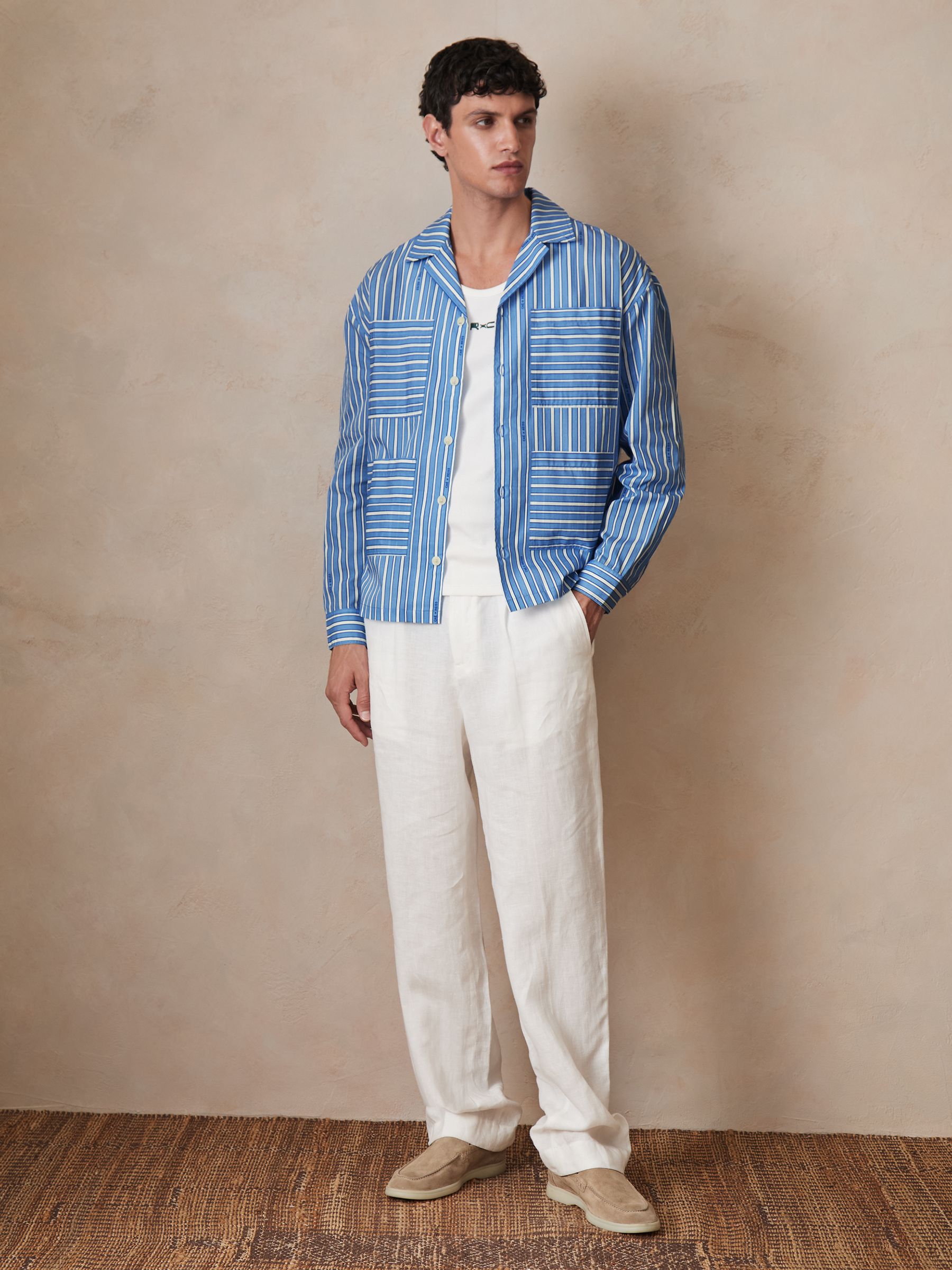 Reiss | Ché Poplin Stripe Pocket Shirt in Bright Blue/White