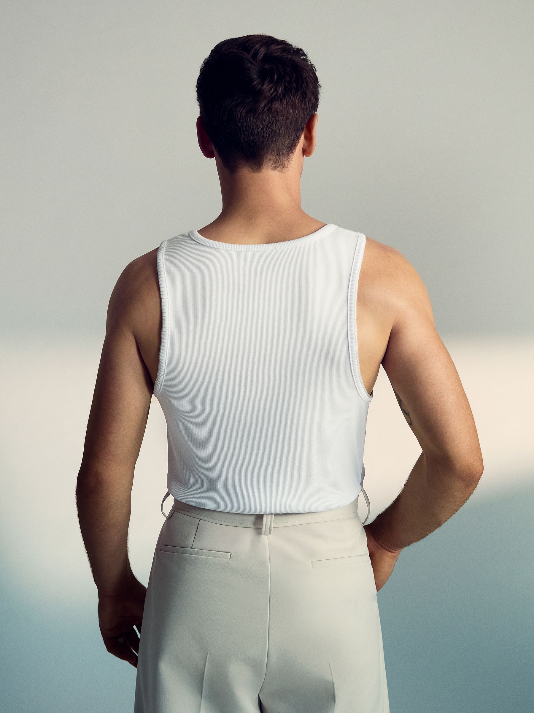 Reiss | Tom Daley Cotton Lover Vest with Stretch in White