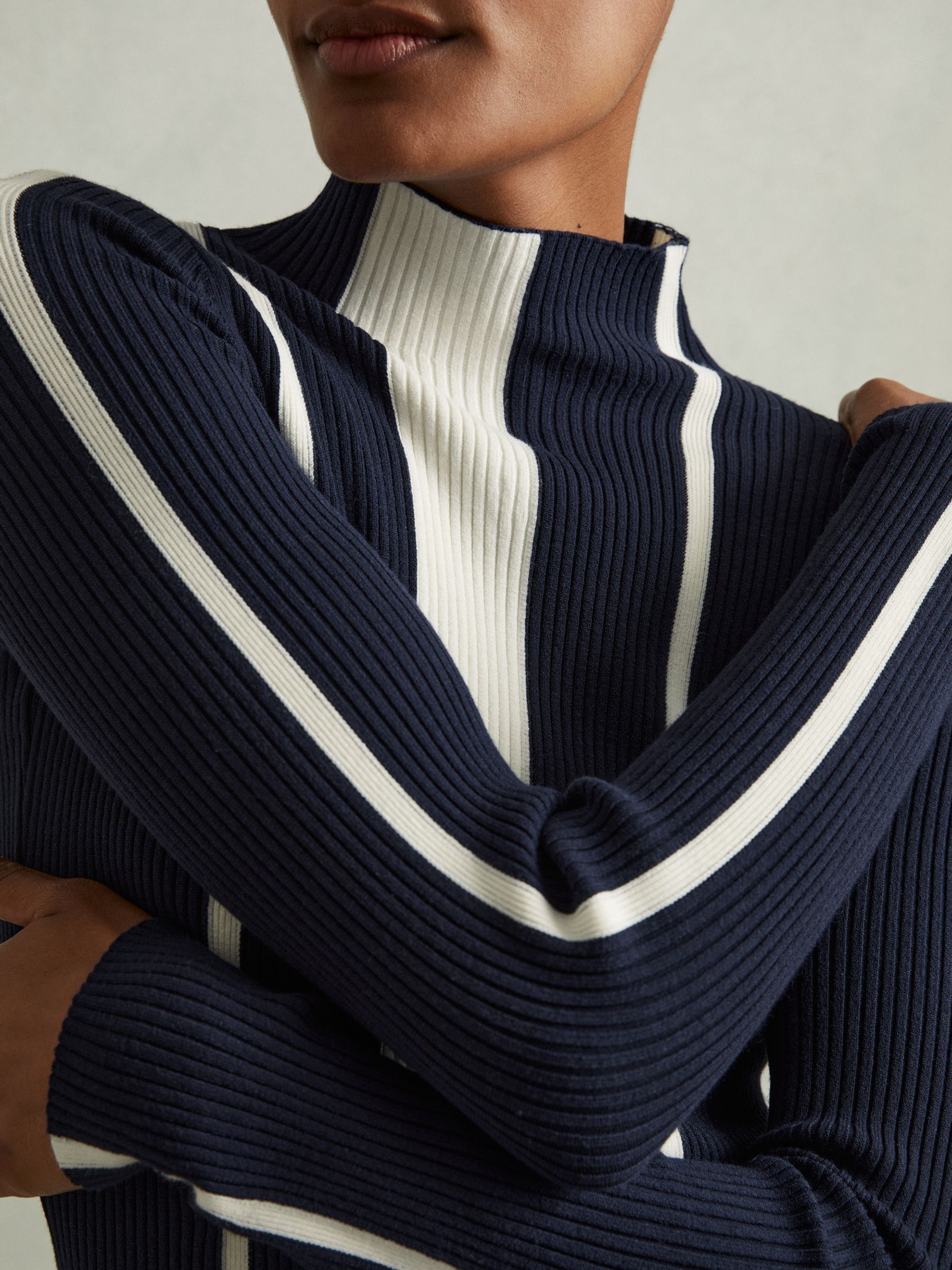 Ribbed Striped Mini Dress in Navy/Ivory