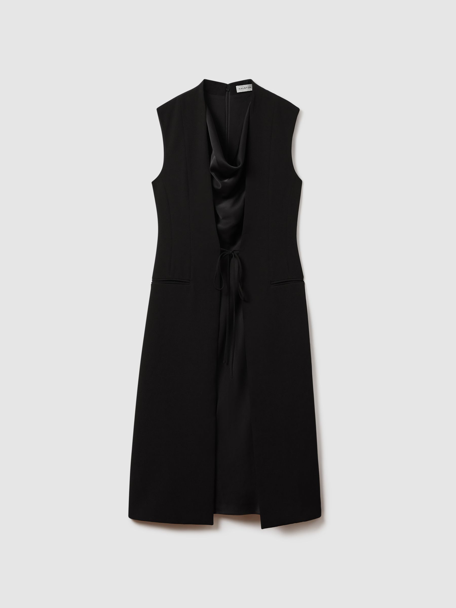 Halston Cowl Neck Wrap Midi Dress in Black