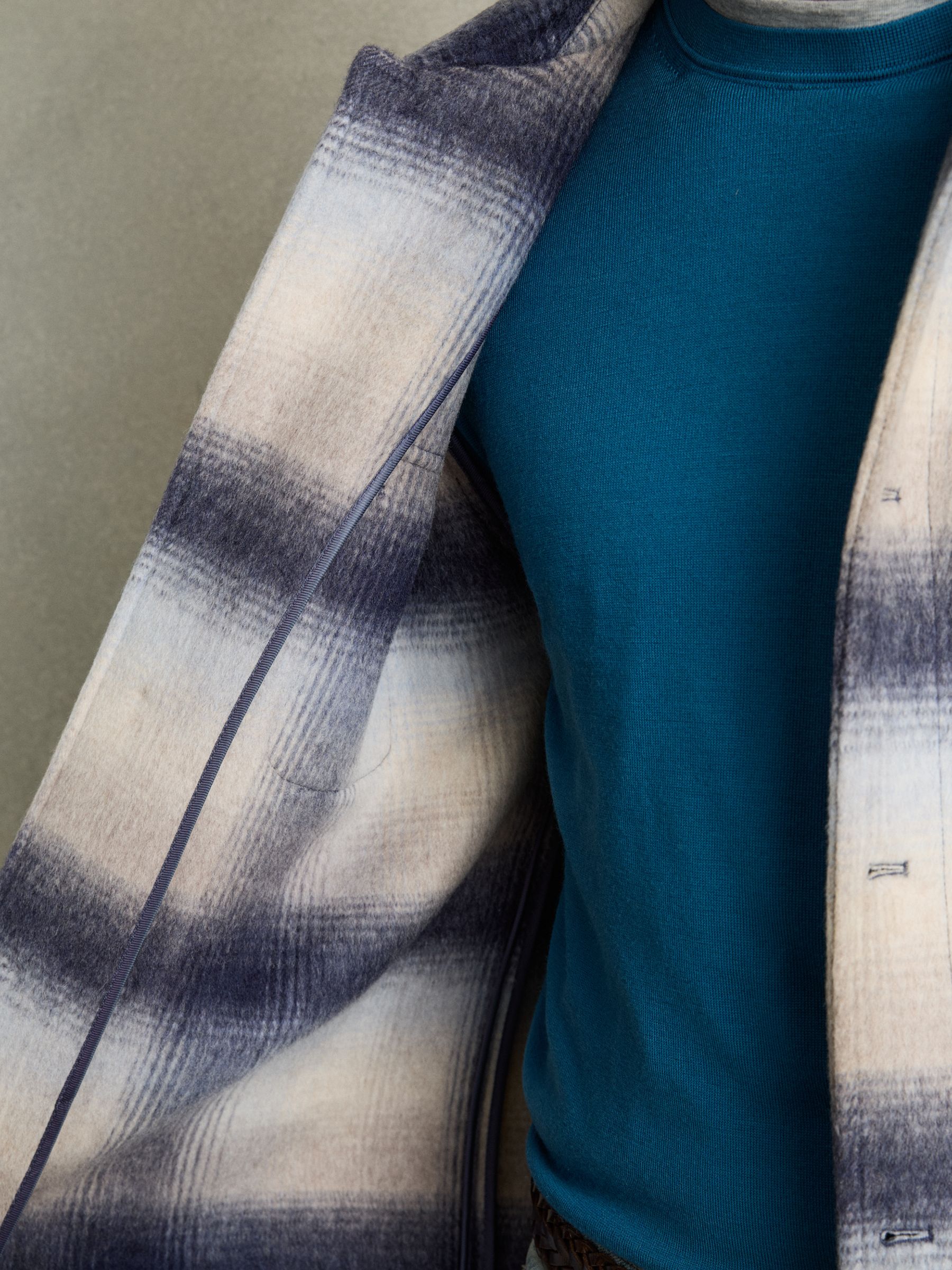 Brushed Wool-Blend Check Overshirt in Blue Multi