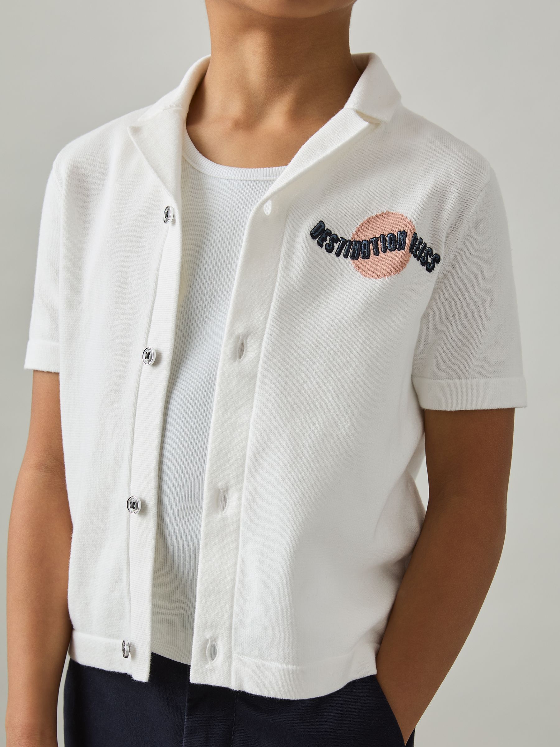 13-14 yrs Cotton Destination Embroidery Knit Shirt in Off White