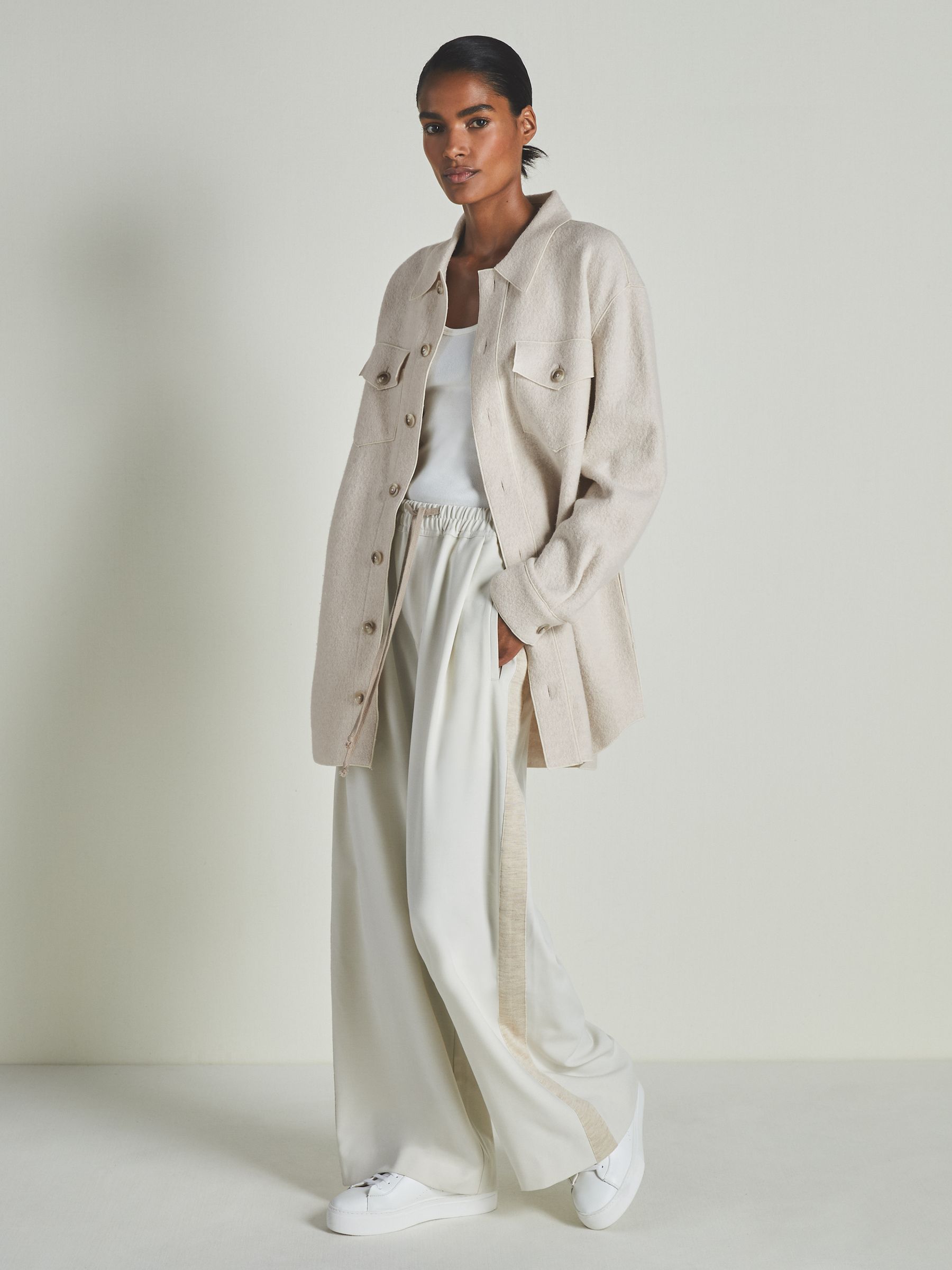 Reiss | Les 100 Ciels Boiled-Wool Bouclé Overshirt in Cream