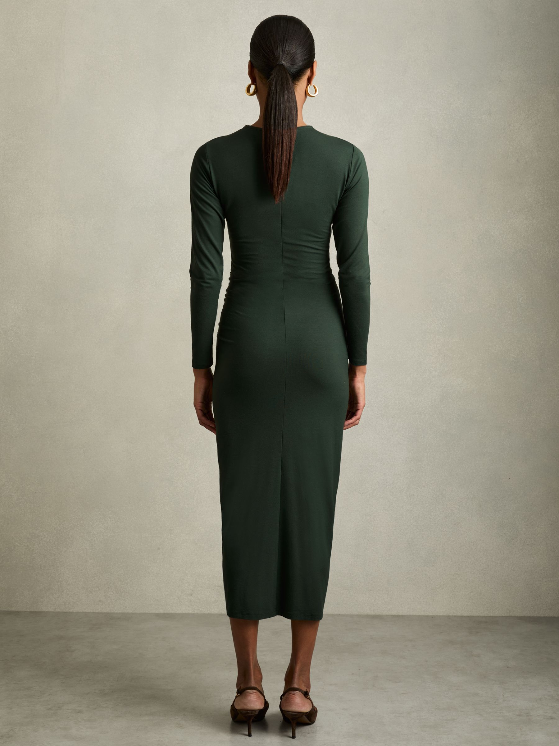Petite Ruched Jersey Midi Dress in Green