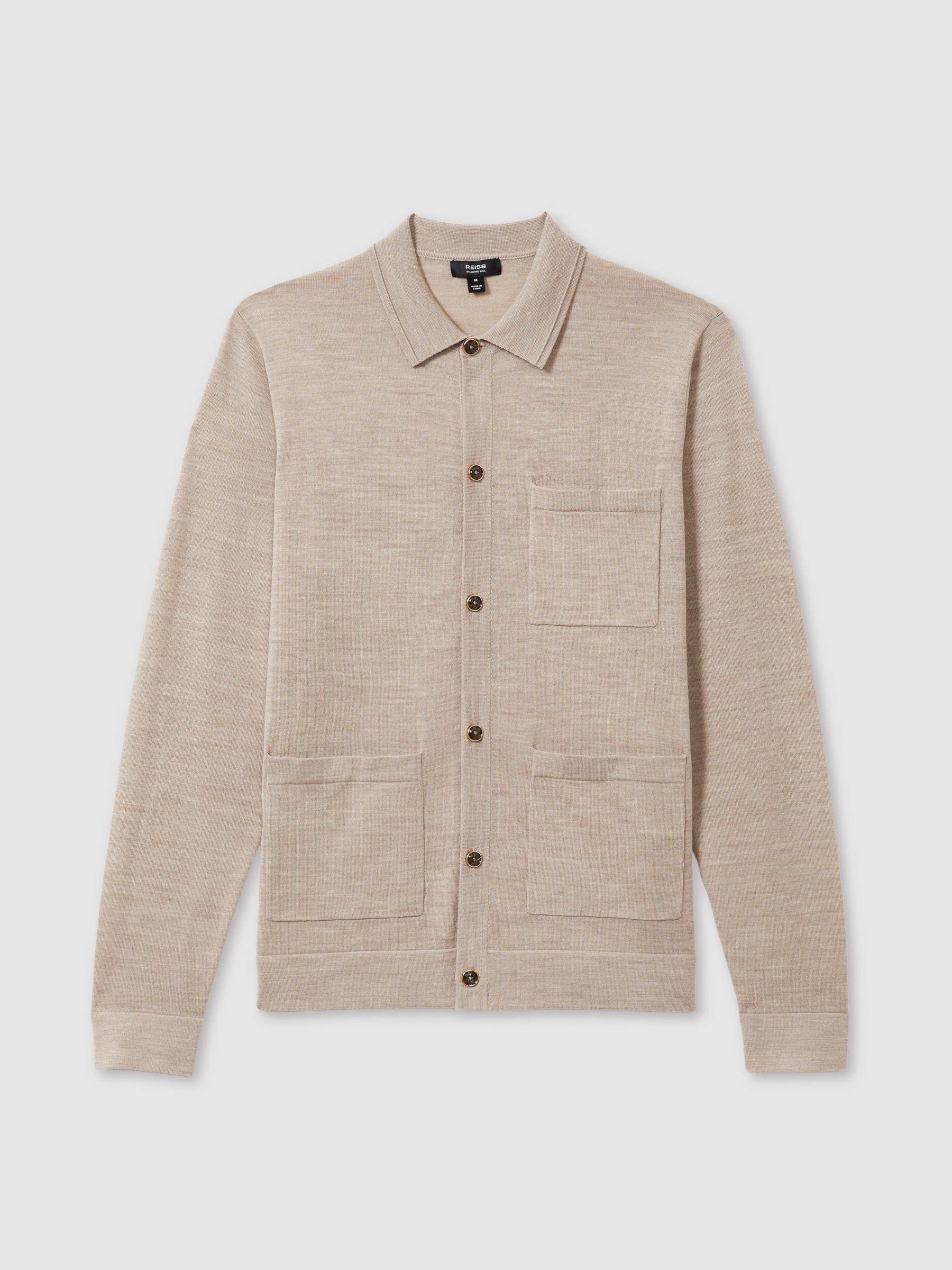 Merino Wool Button-Through Cardigan in Wheat Melange