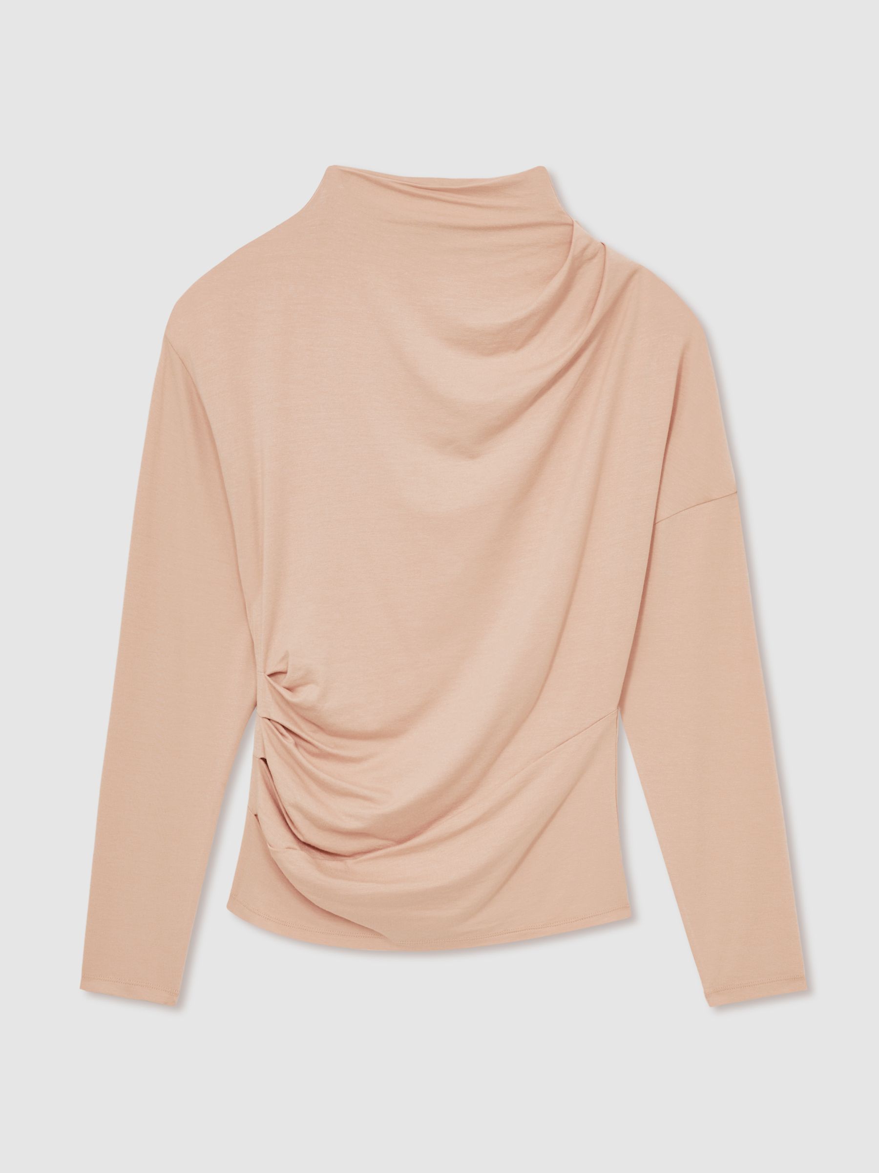 Draped Jersey Long-Sleeve Top in Blush