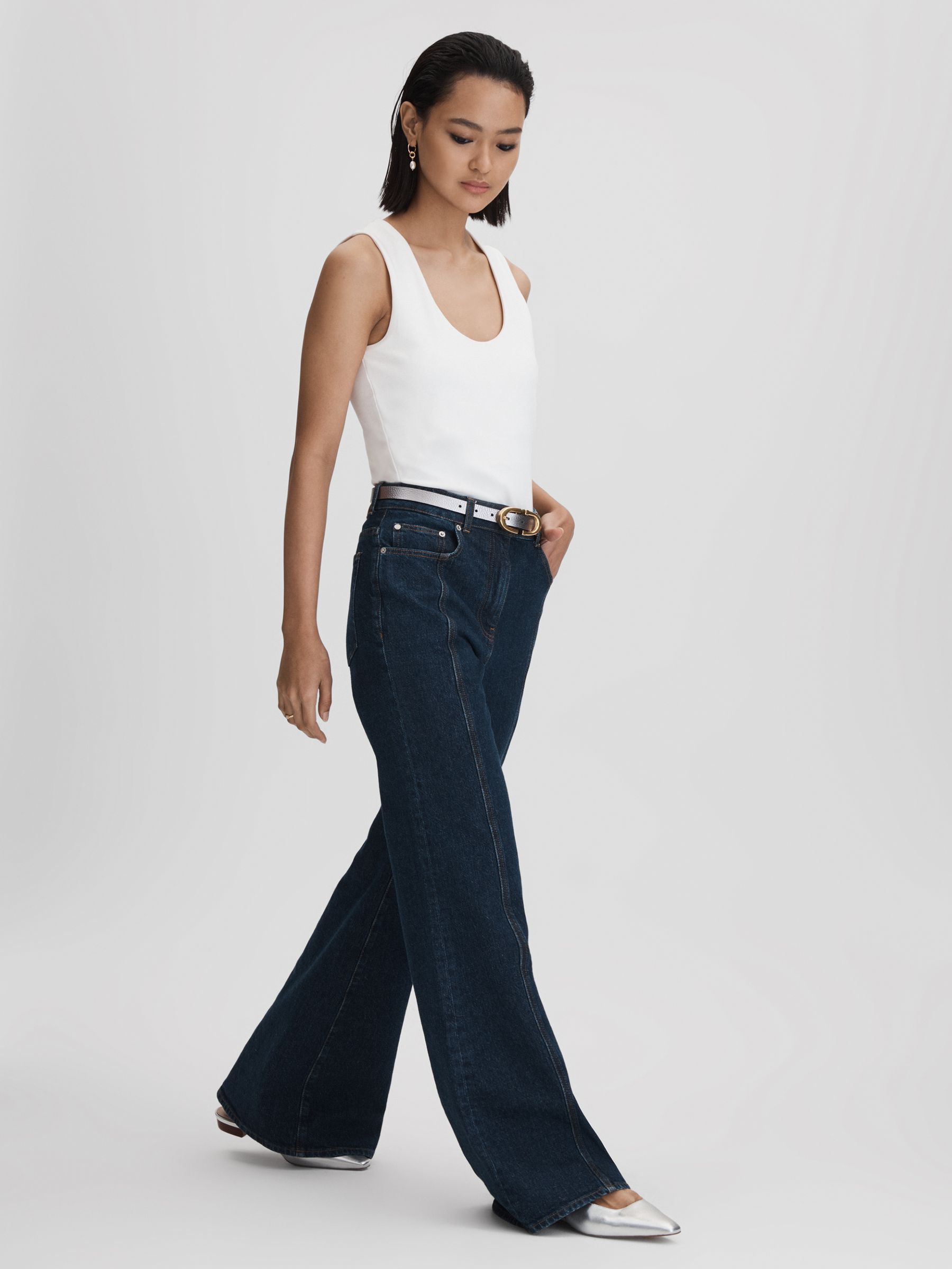 Leather Slingback Ballerina Flats in Silver