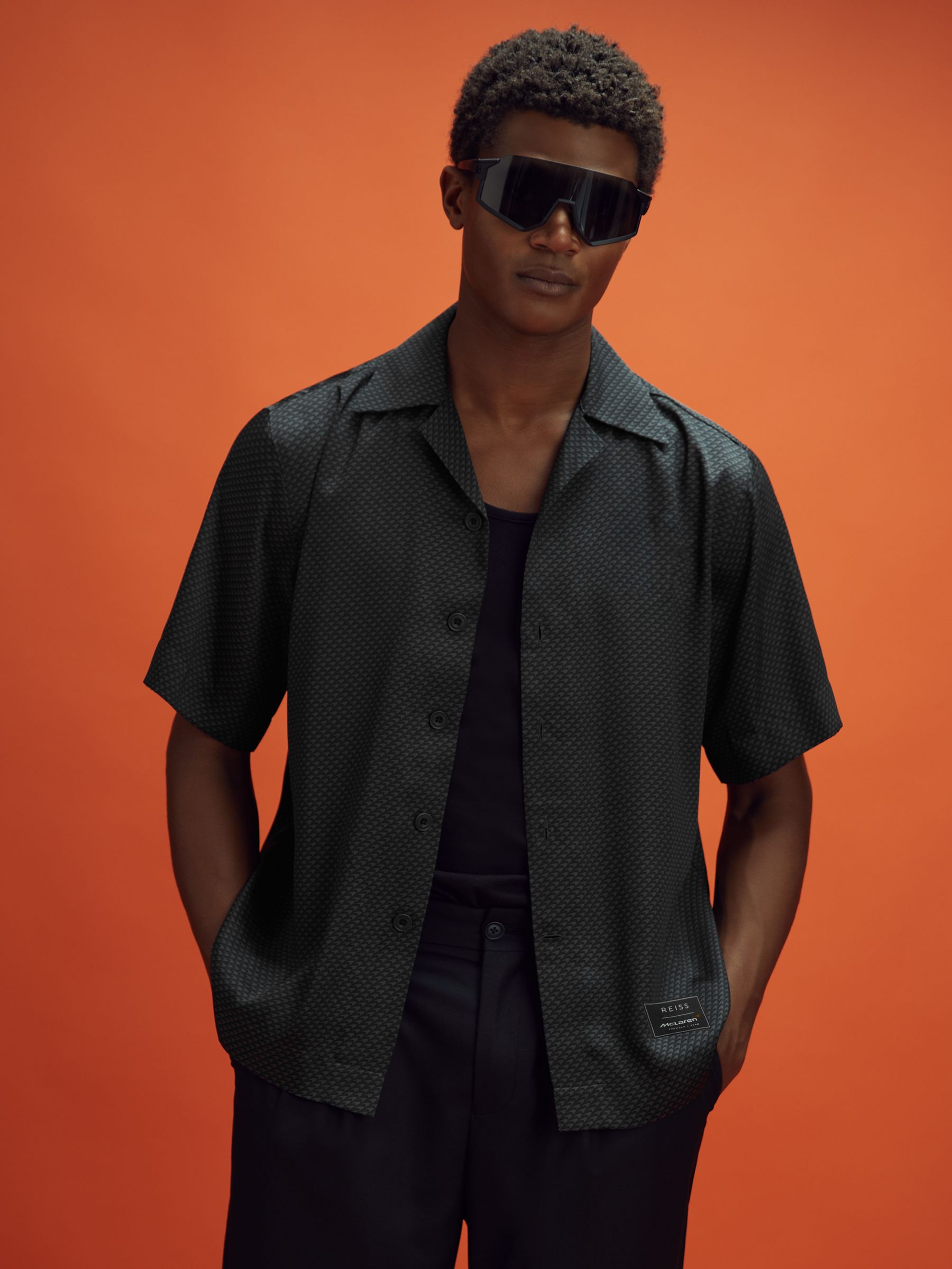 McLaren F1 Cuban Collar Shirt in Black