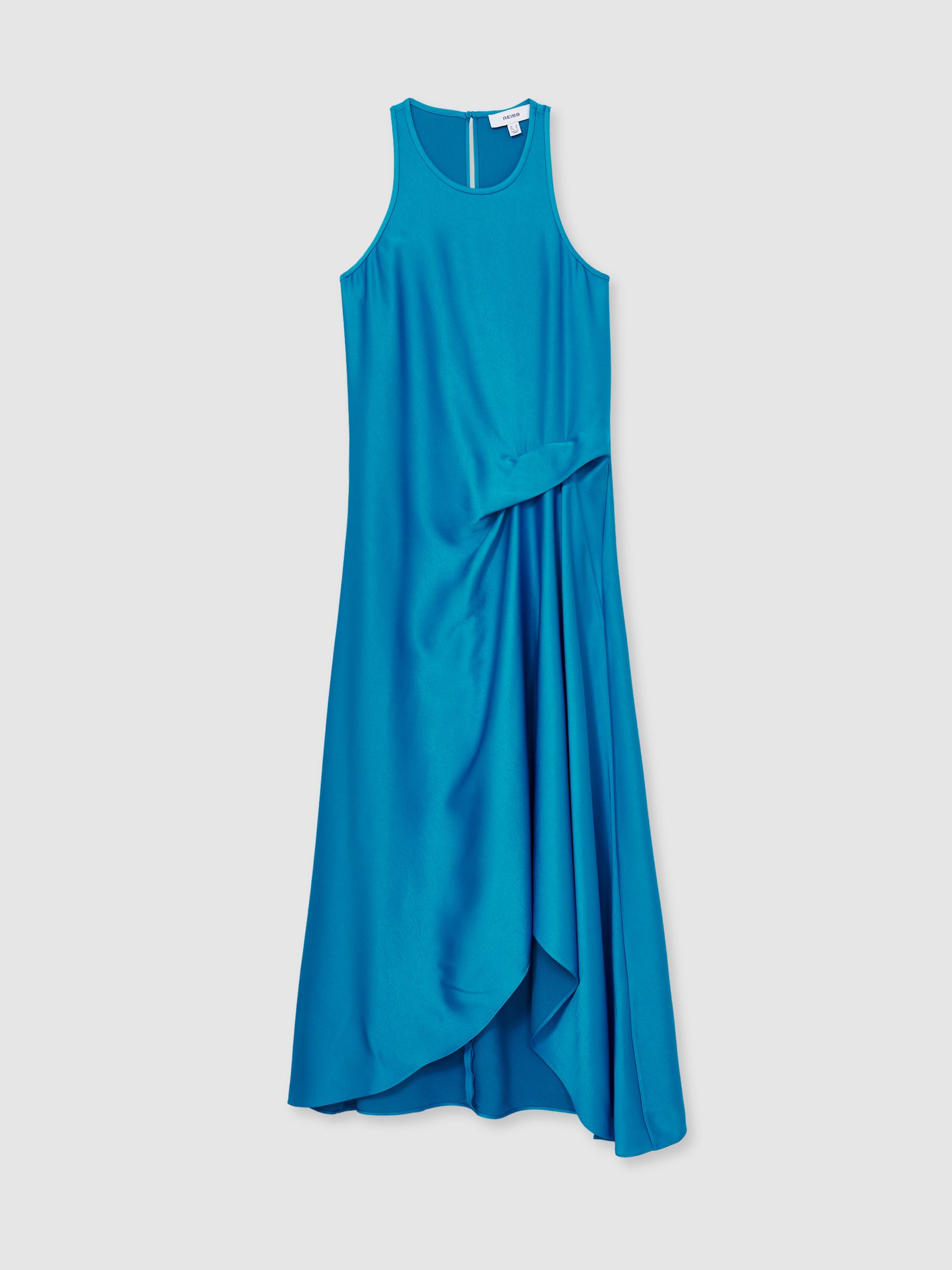 Petite Satin Drape Tuck Midi Dress in Blue