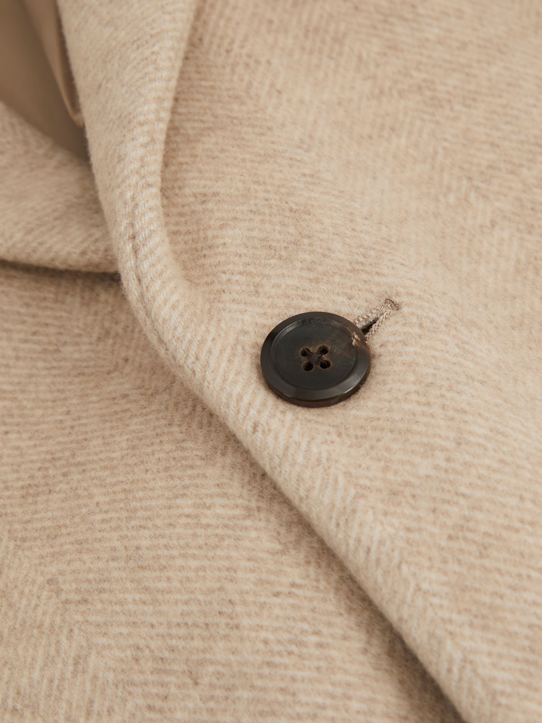 Wool Blend Single Breasted Epsom Overcoat in Oatmeal Herringbone