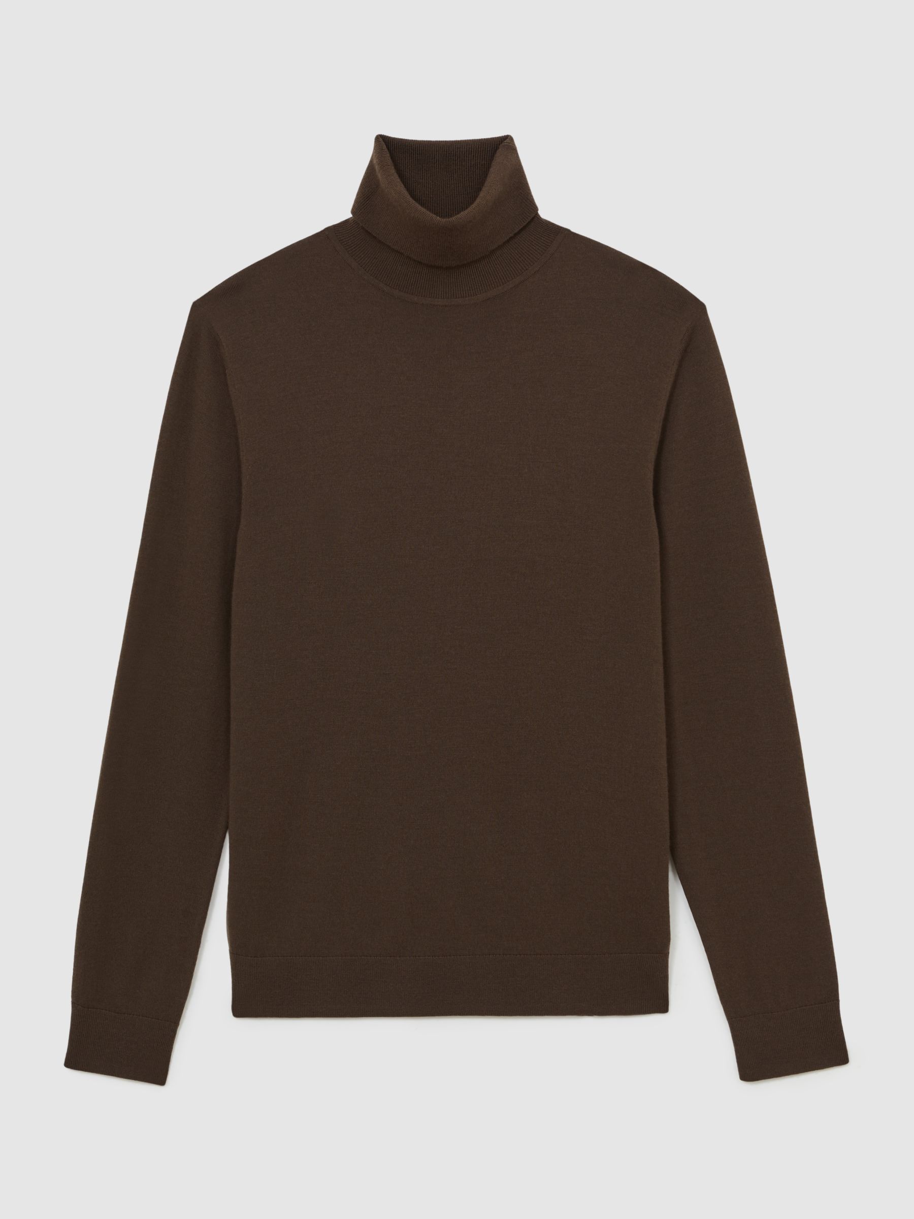Merino Wool Roll-Neck Jumper in Chocolate Brown