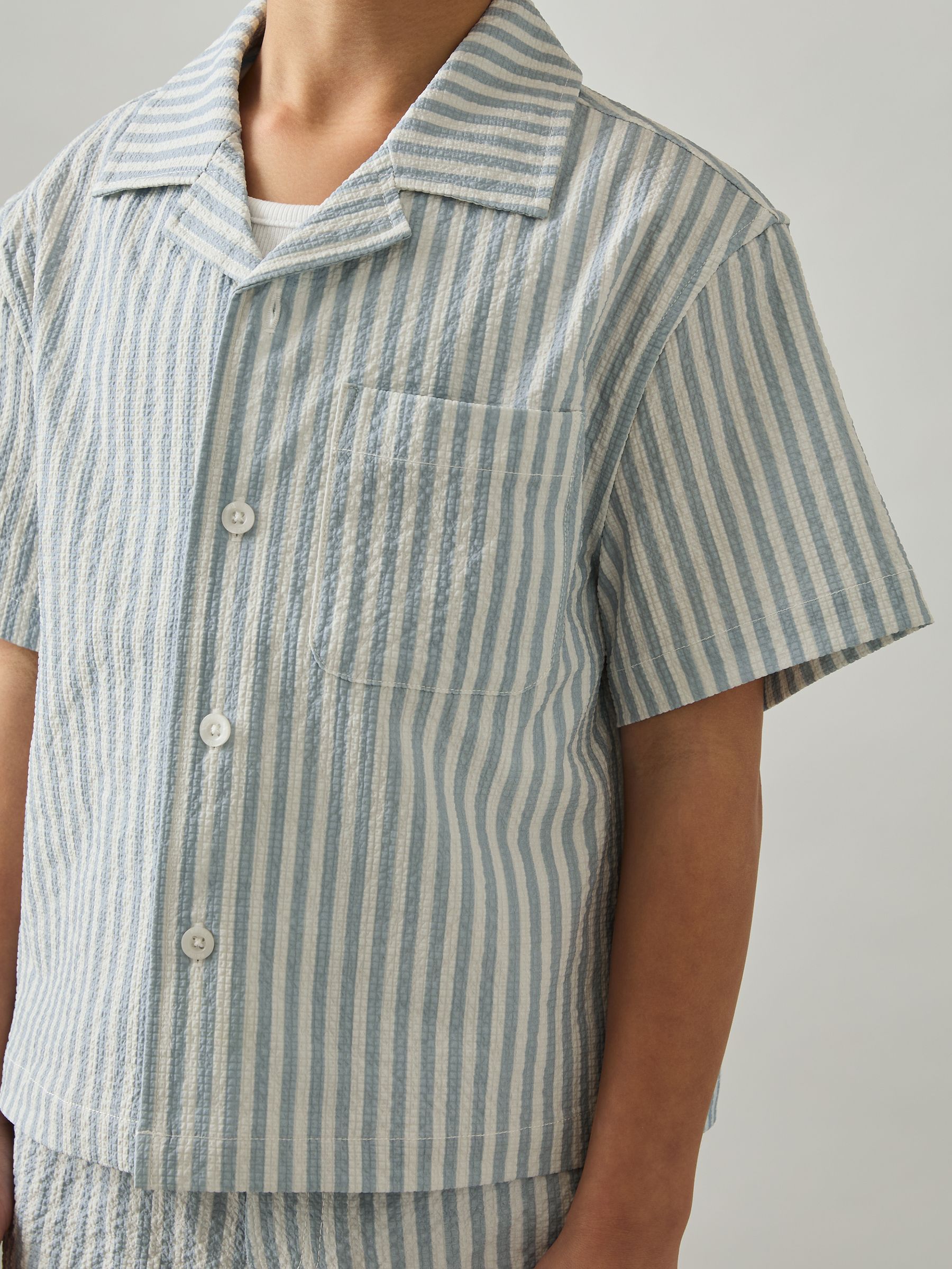 9-13 yrs Seersucker Striped Shirt in Soft Blue/White