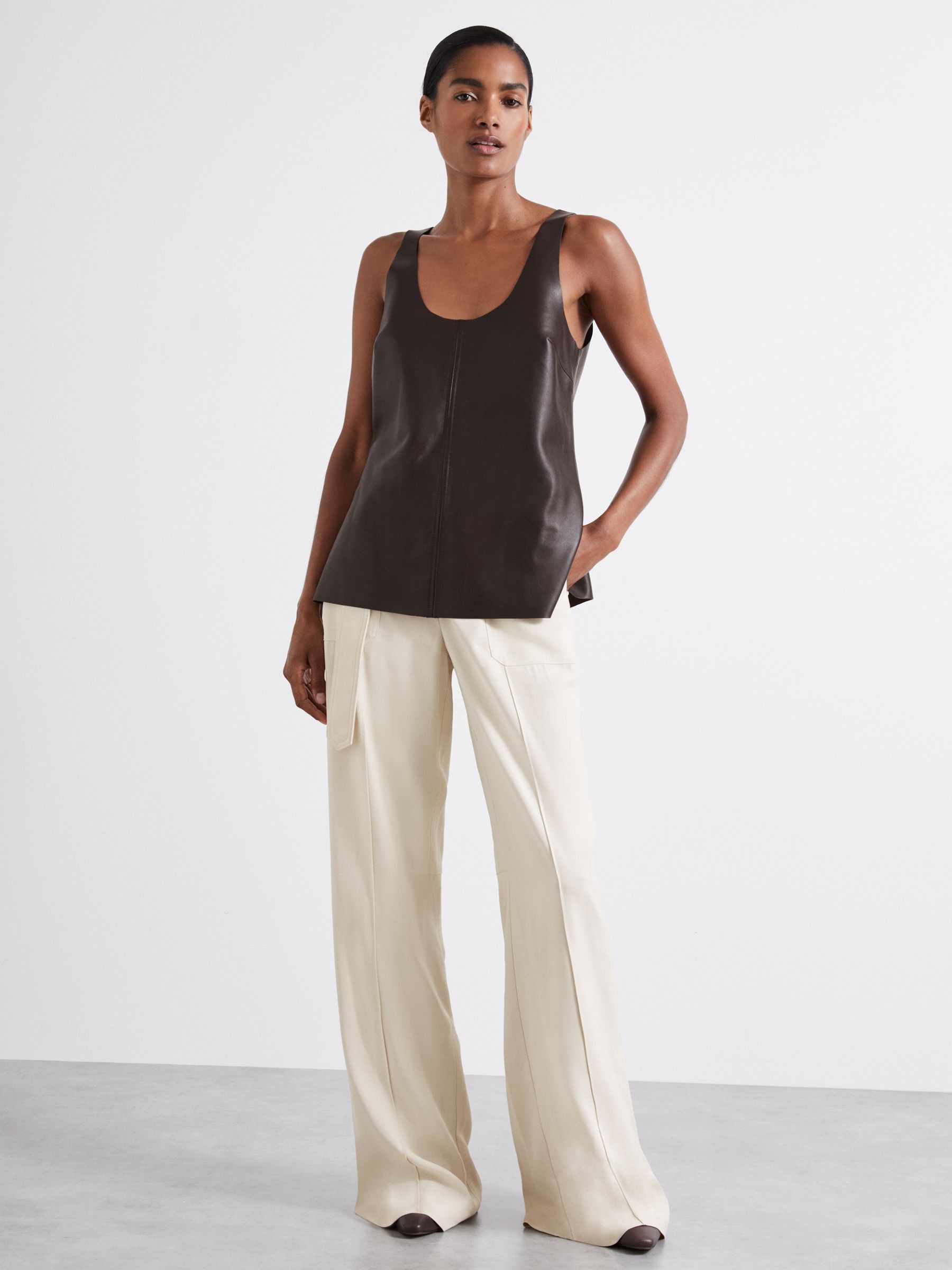 Atelier Leather Scoop-Neck Top in Chocolate