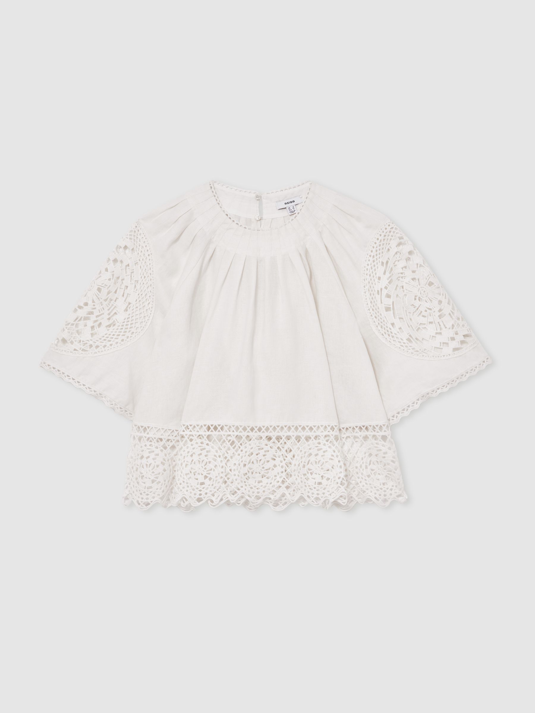Linen Embroidered Swing Top in Ivory