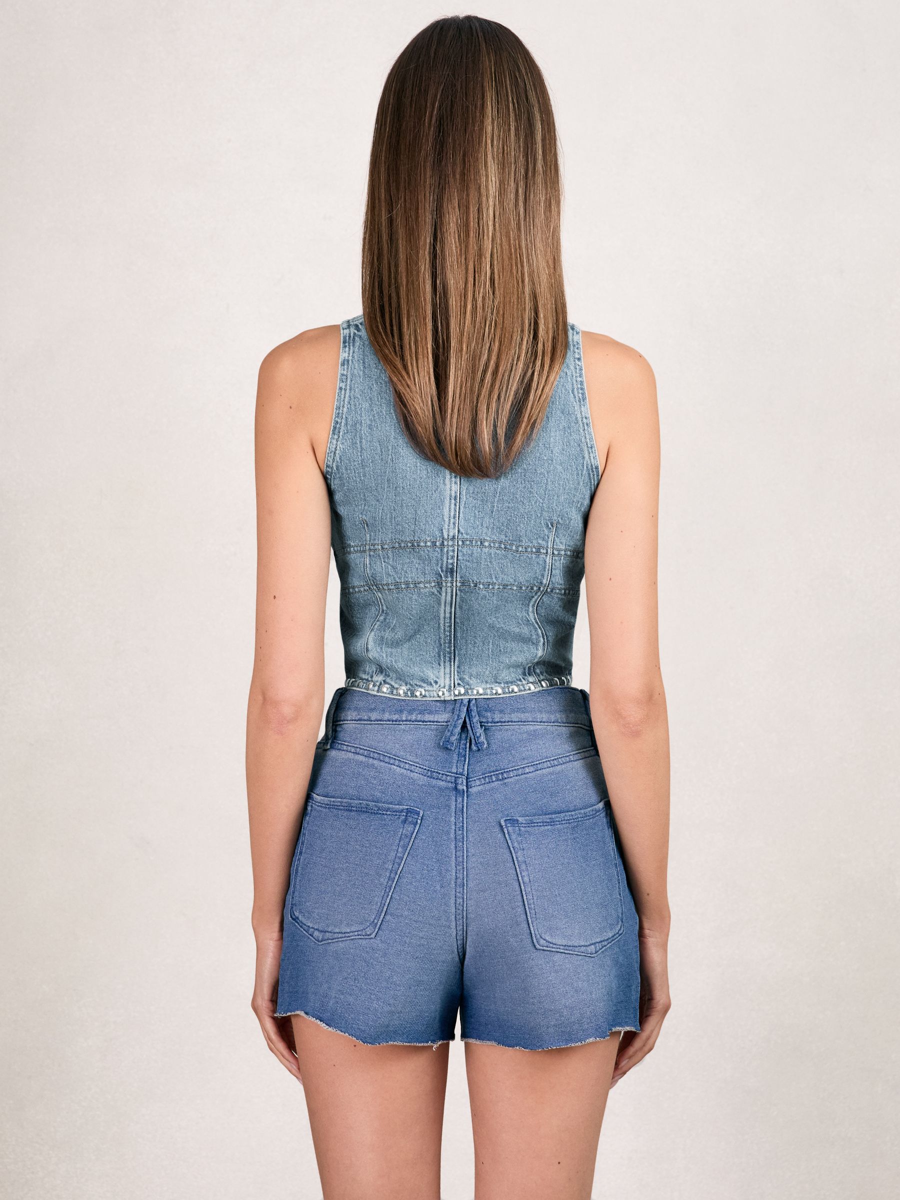 Studded Denim Vest in Indigo Blue