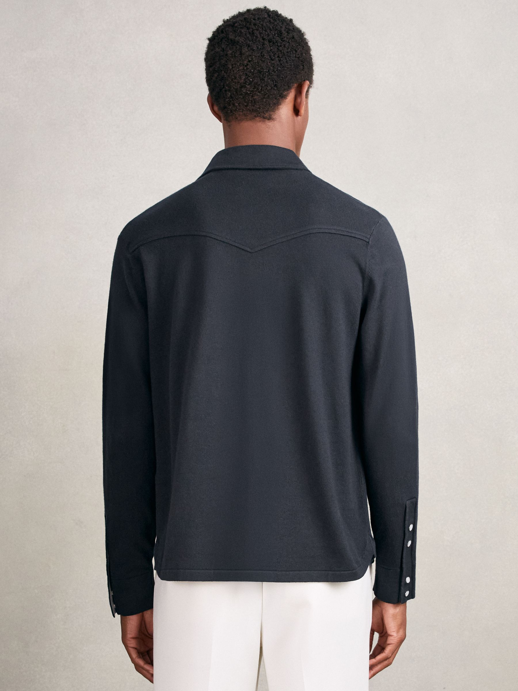 Cotton-Cashmere Western Knitted Shirt in Navy