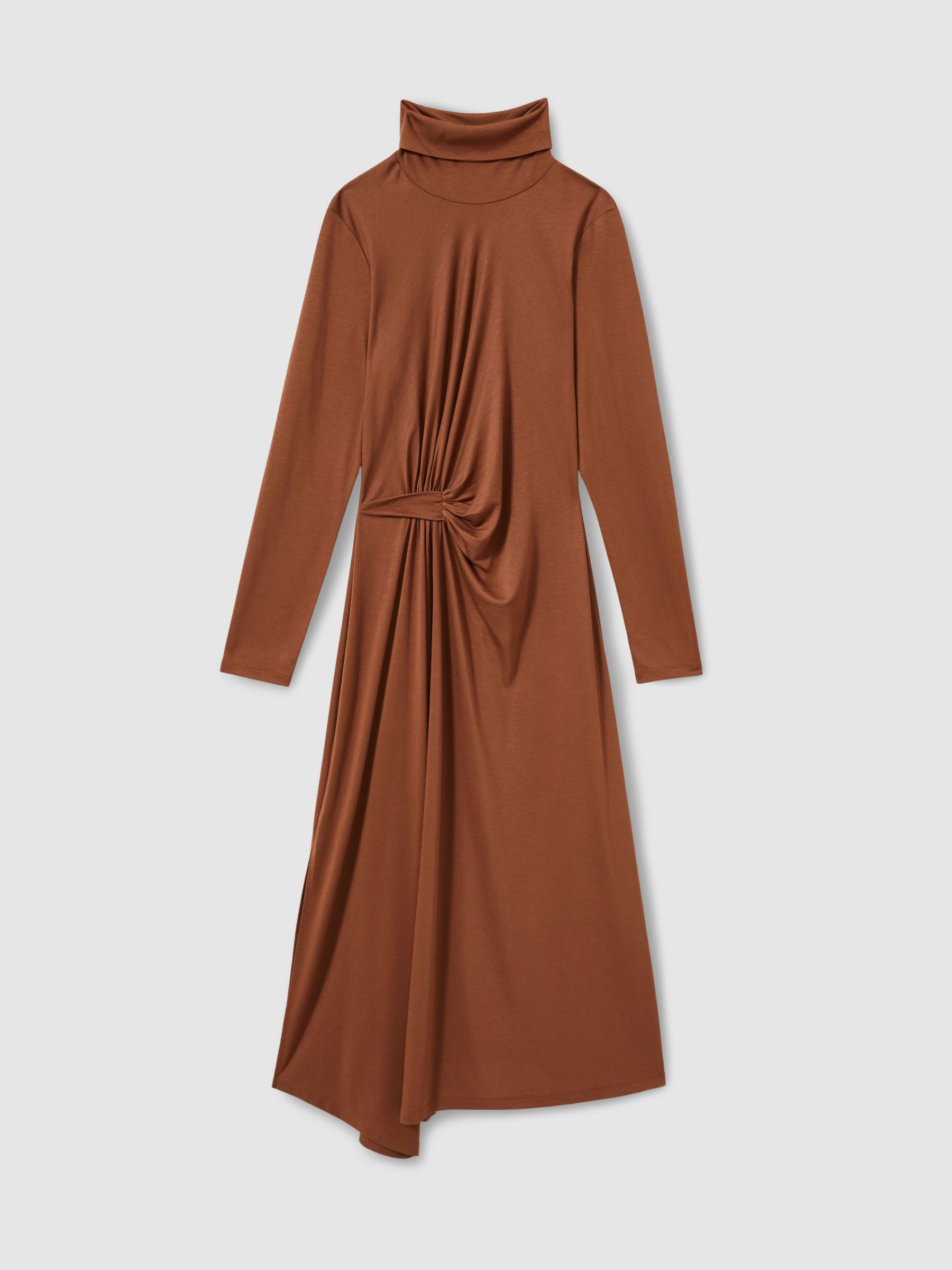 Draped Jersey Midi Dress in Camel