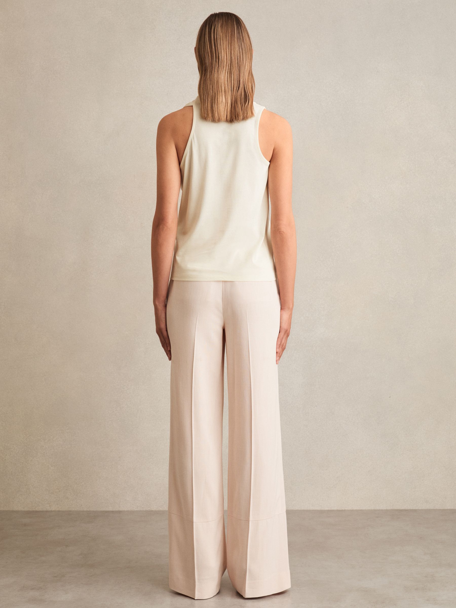 Cotton-Blend Cowl-Neck Sleeveless Top in Ivory