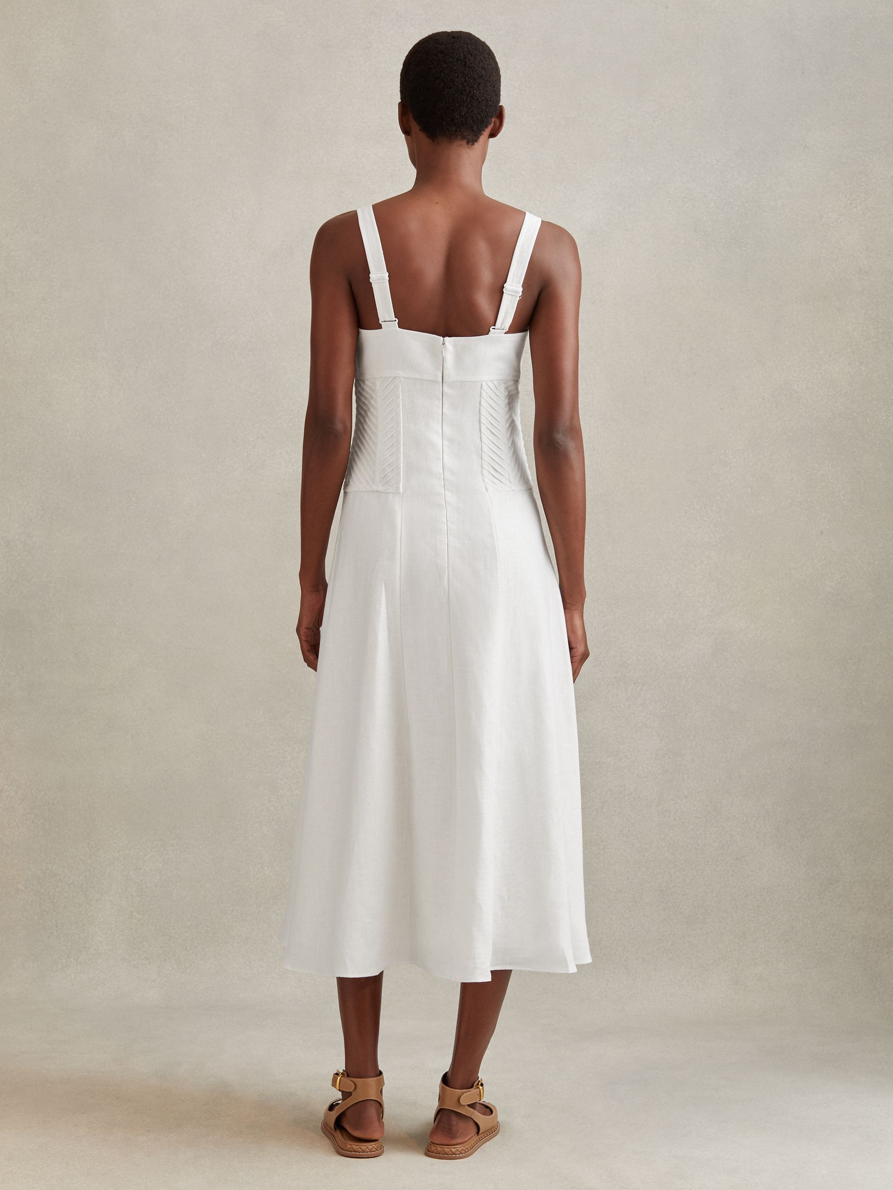 Linen Corset Midi Dress in Ivory