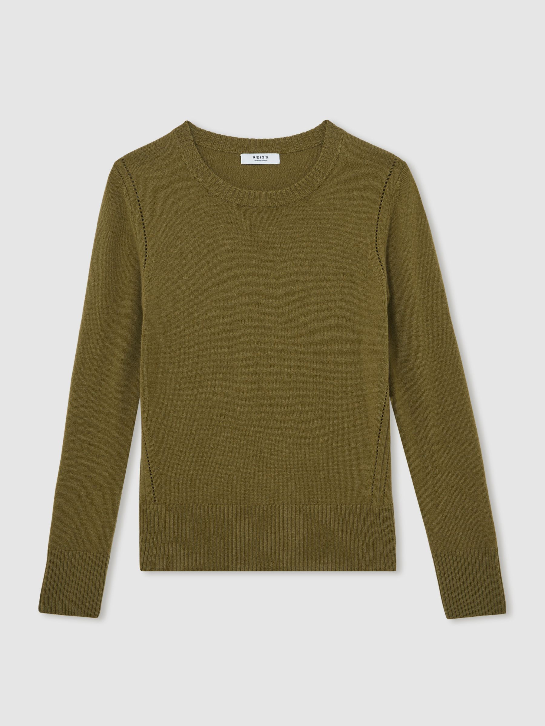 Wool-Blend Open-Stitch Jumper with Cashmere in Khaki Green