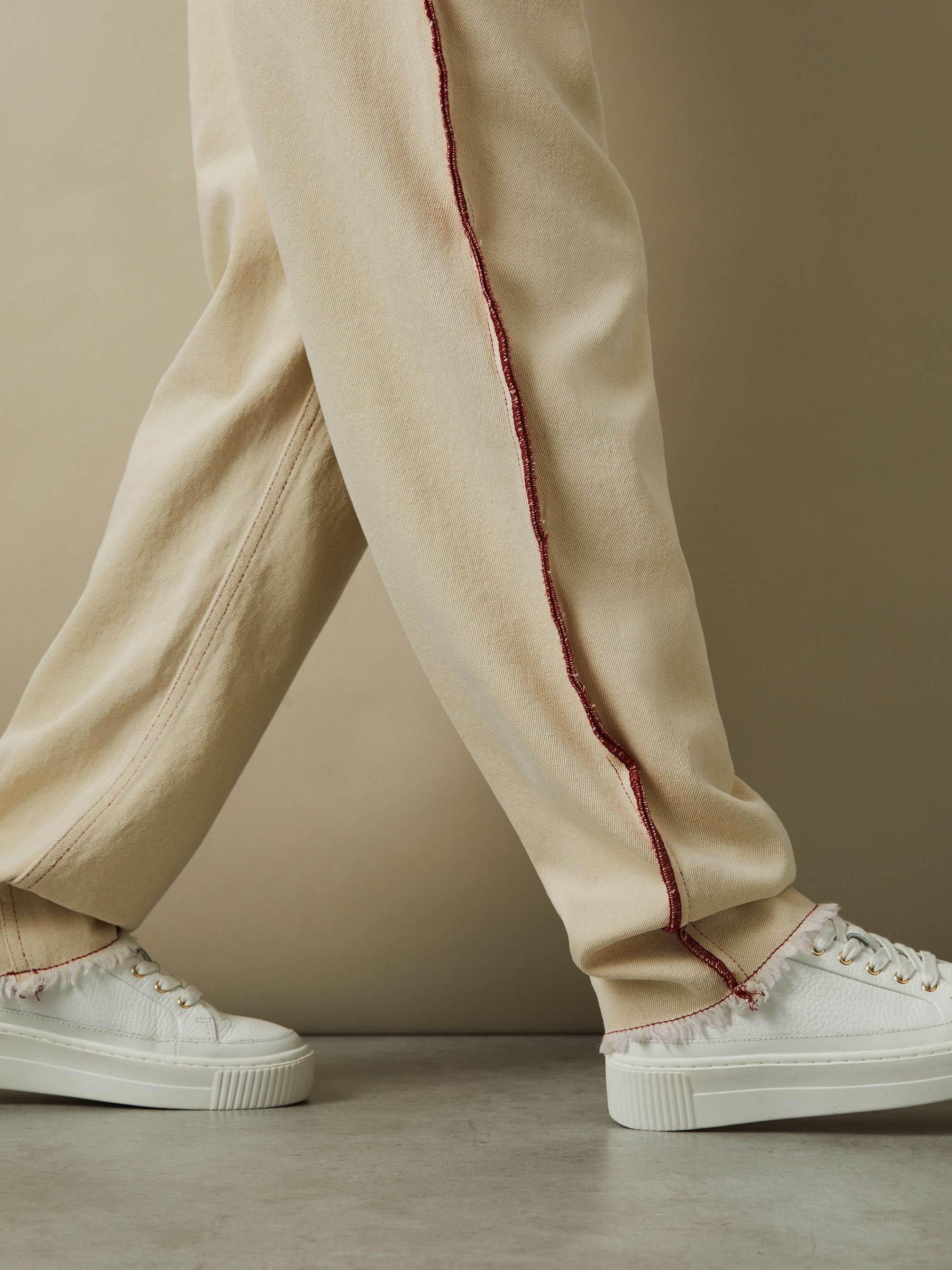 13-14 yrs Contrast Stitch Frayed Hem Jeans in Ecru