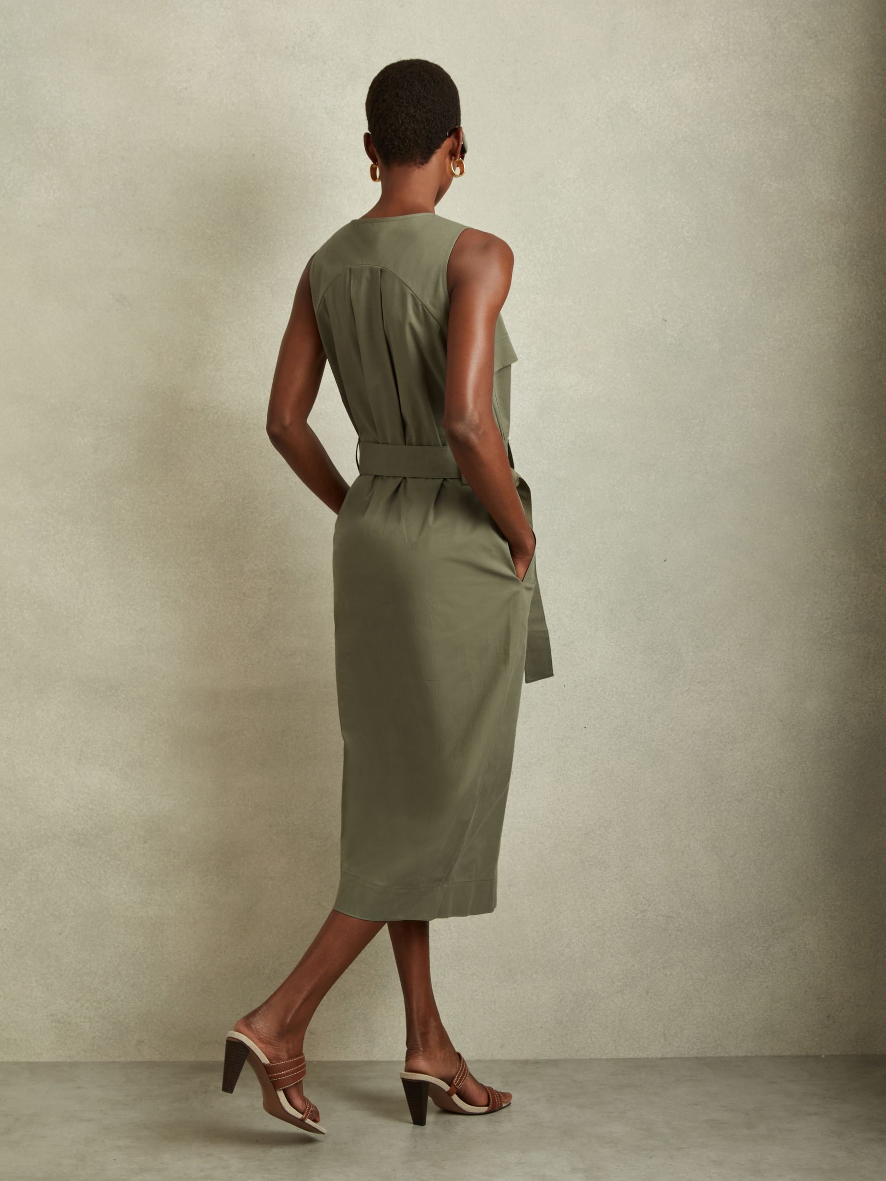 Utility Belted Midi Dress in Sage
