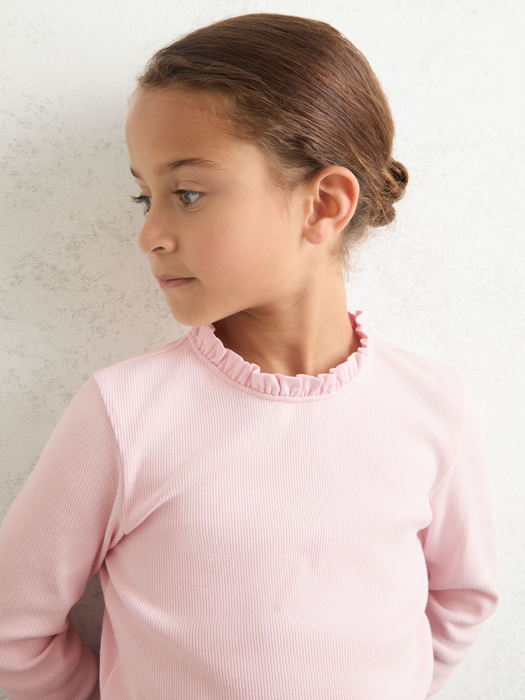 13-14 yrs Stretch-Cotton Ruffle-Neck Top in Pink