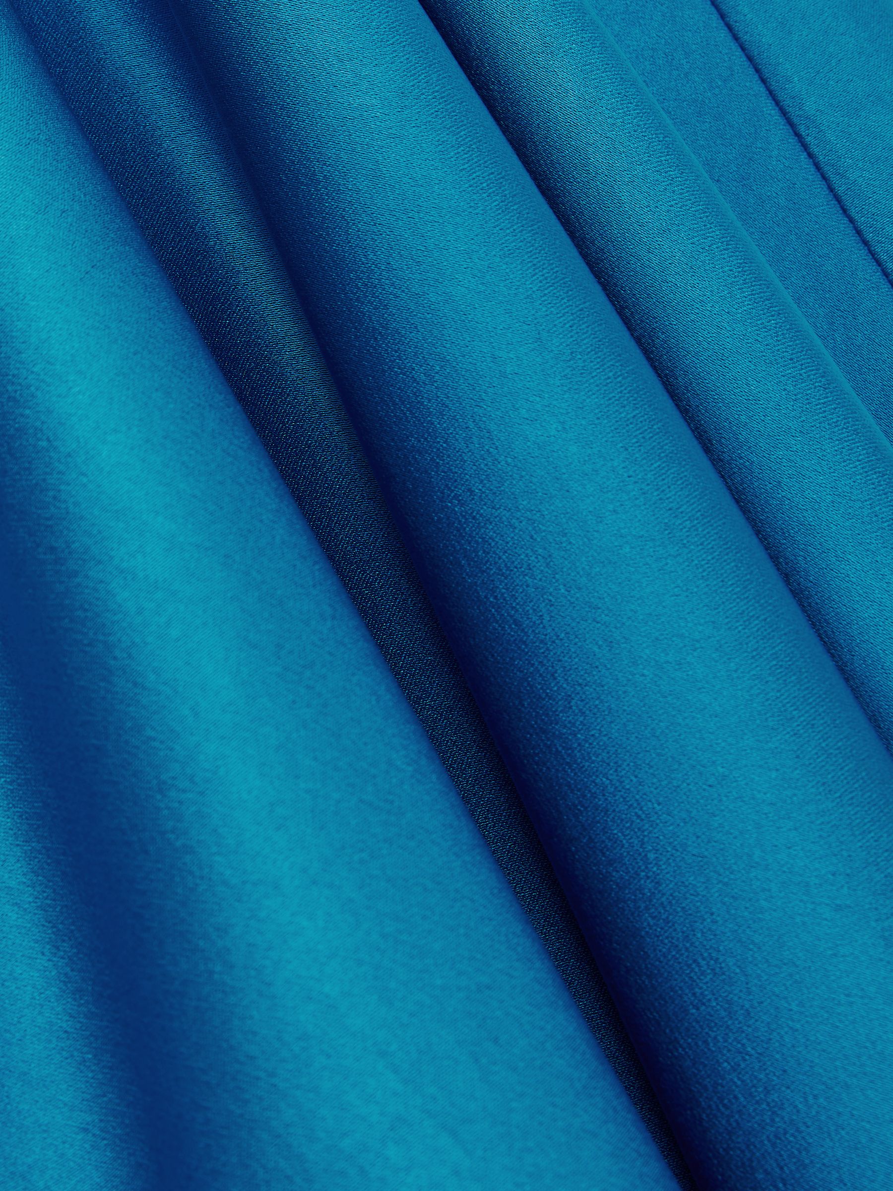 Satin Drape Tuck Midi Dress in Blue