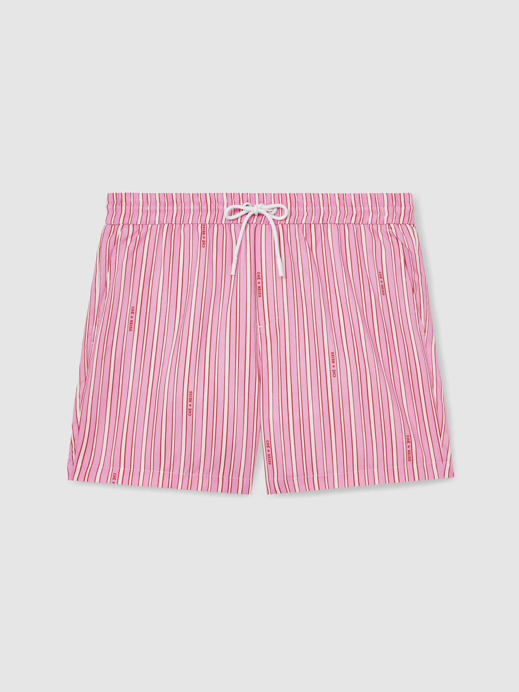 Reiss | Ché Stripe Swim Shorts in Pink/White