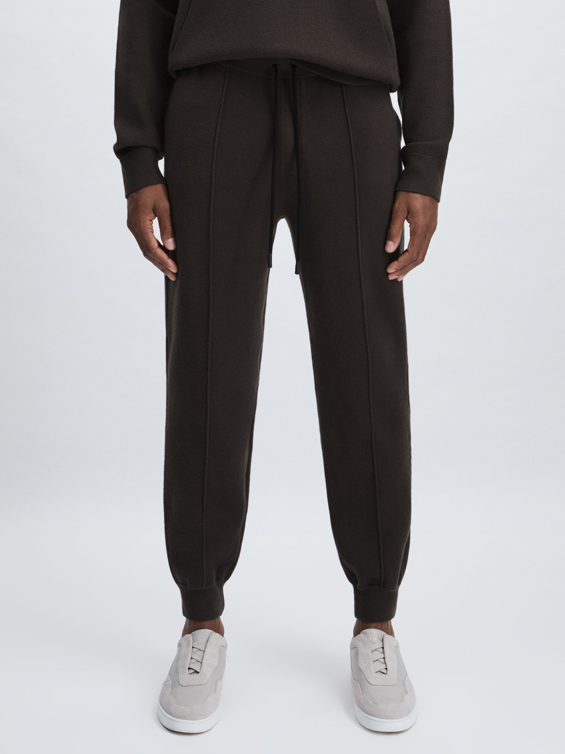 Paige Compact-Knit Drawstring Trousers in Dark Grey