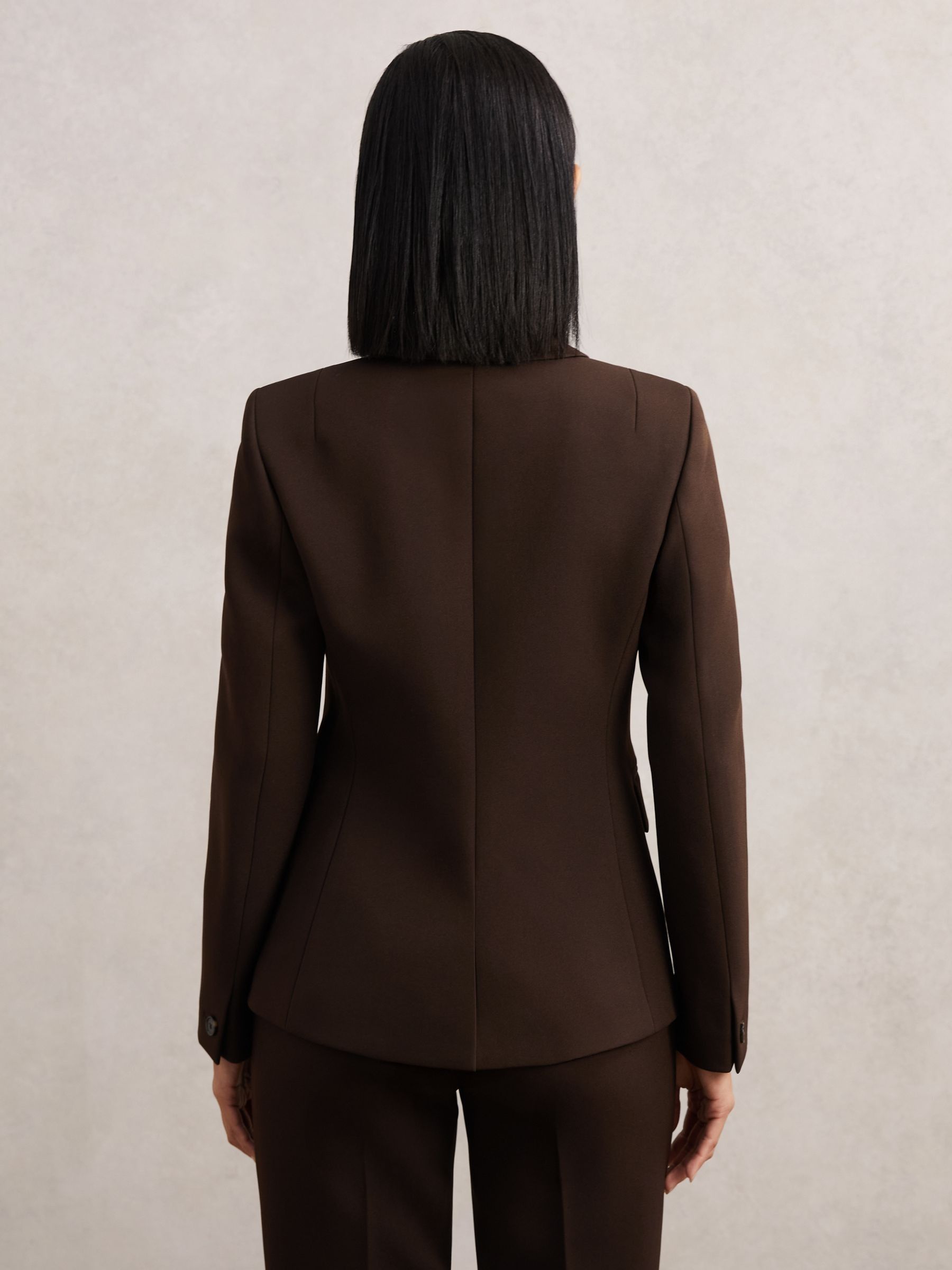 Petite Double-Breasted Suit Blazer in Chocolate Brown