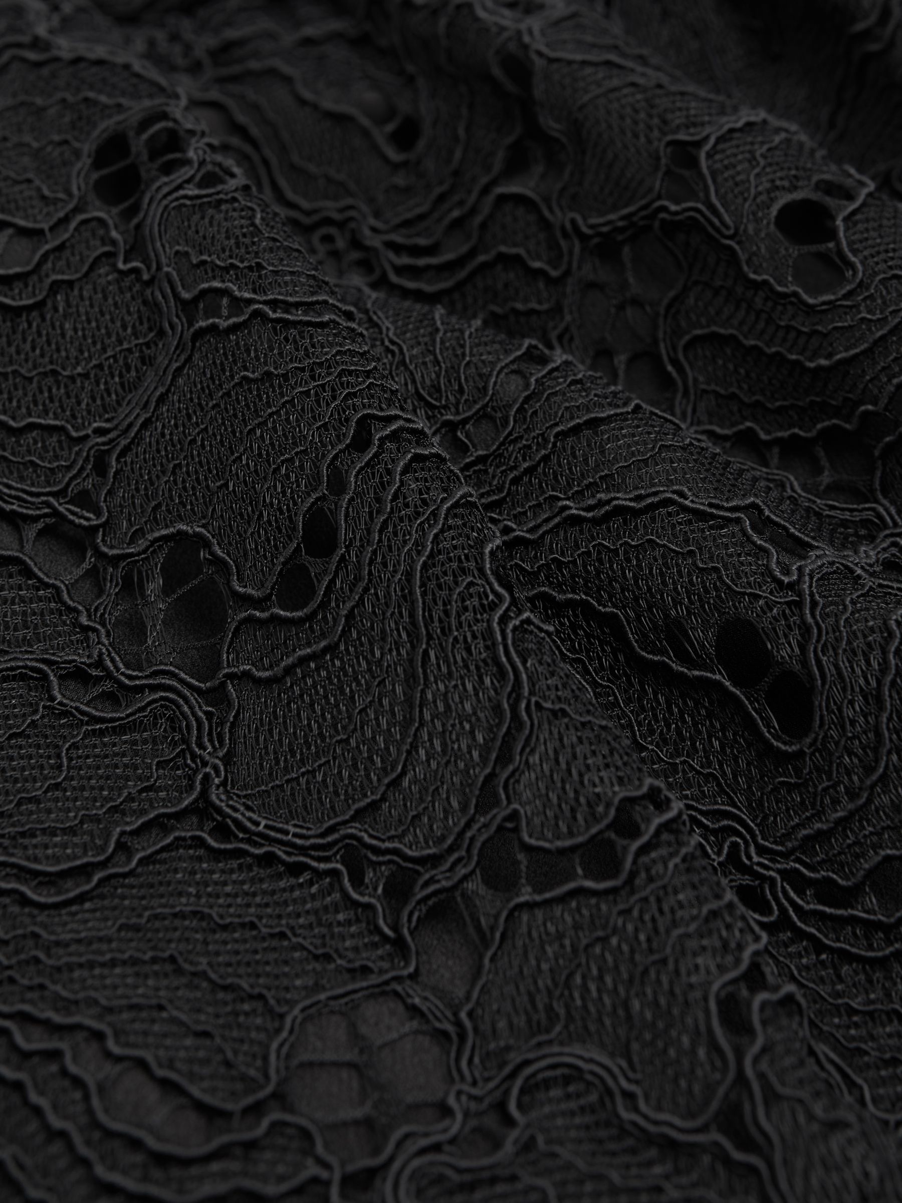 Florere Lace Puff Sleeve Mini Dress in Black