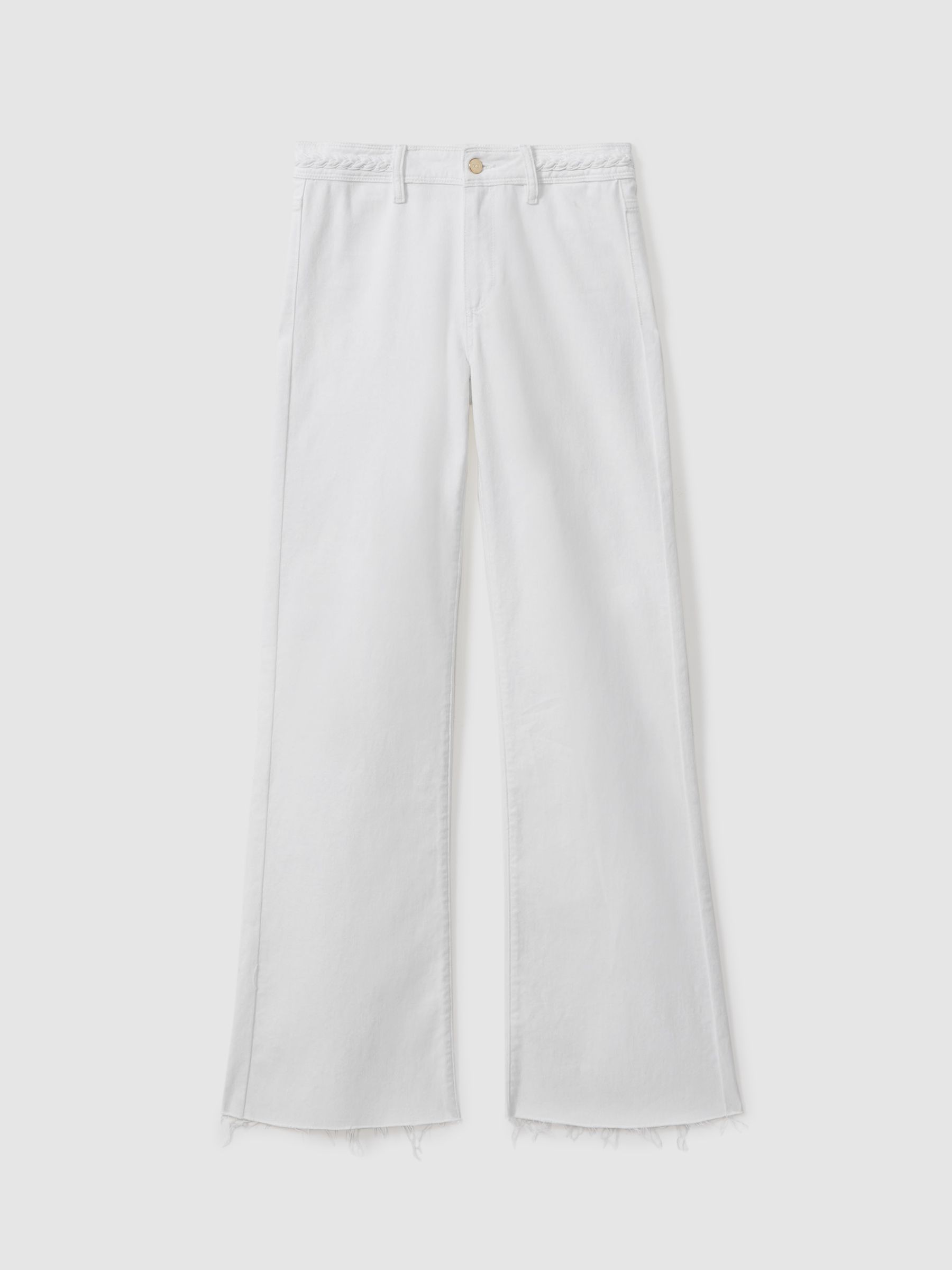 Paige Braided Waist Wide Leg Jeans in Crisp White