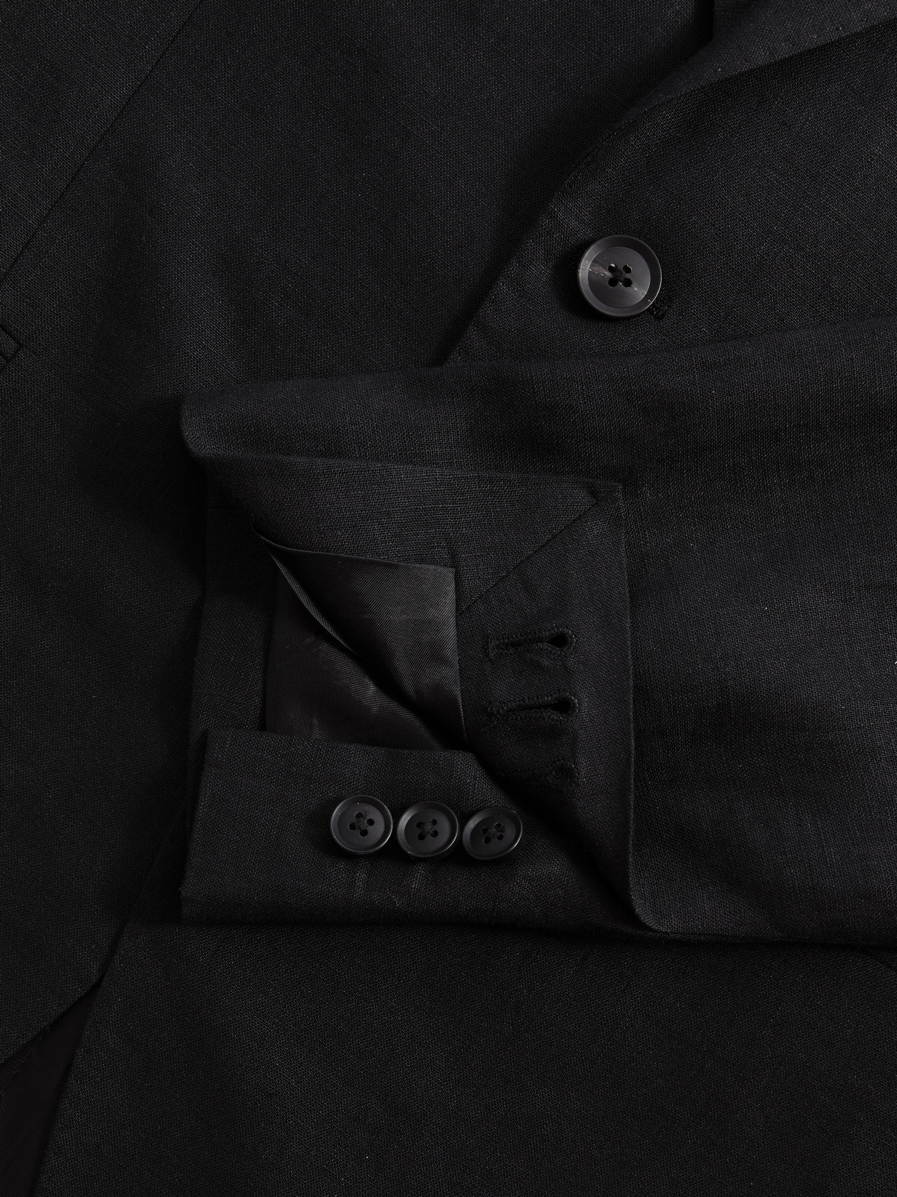 Single-Breasted Linen Suit Blazer Slim Fit in Black