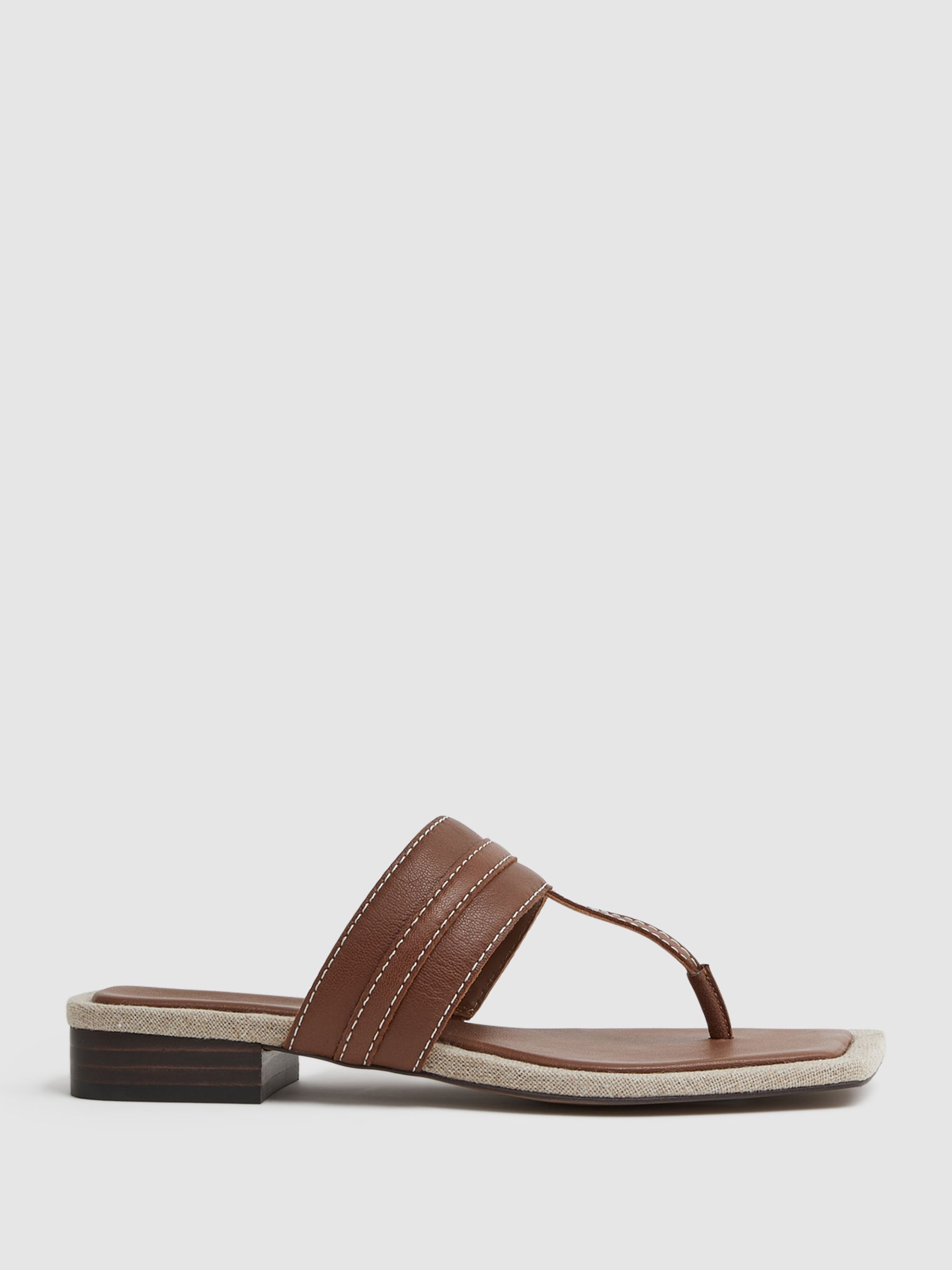 Leather Strap Thong Sandals in Tan