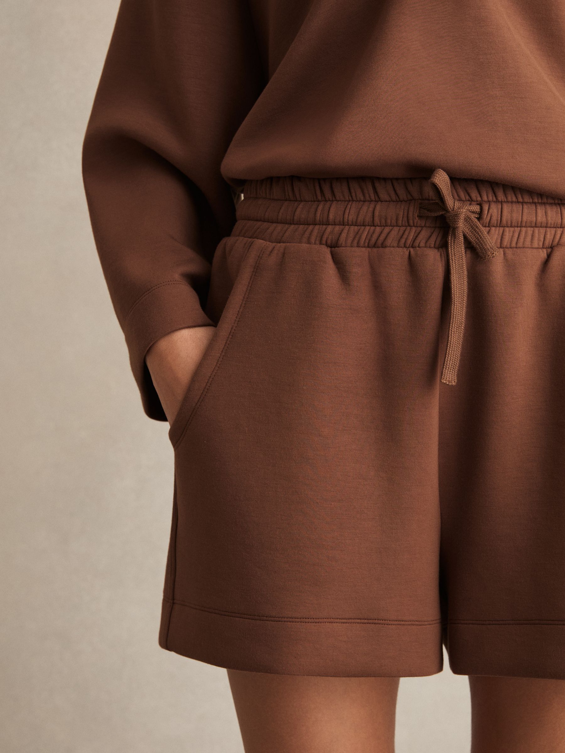 Modal-Blend Interlock Jersey Shorts in Toffee Brown