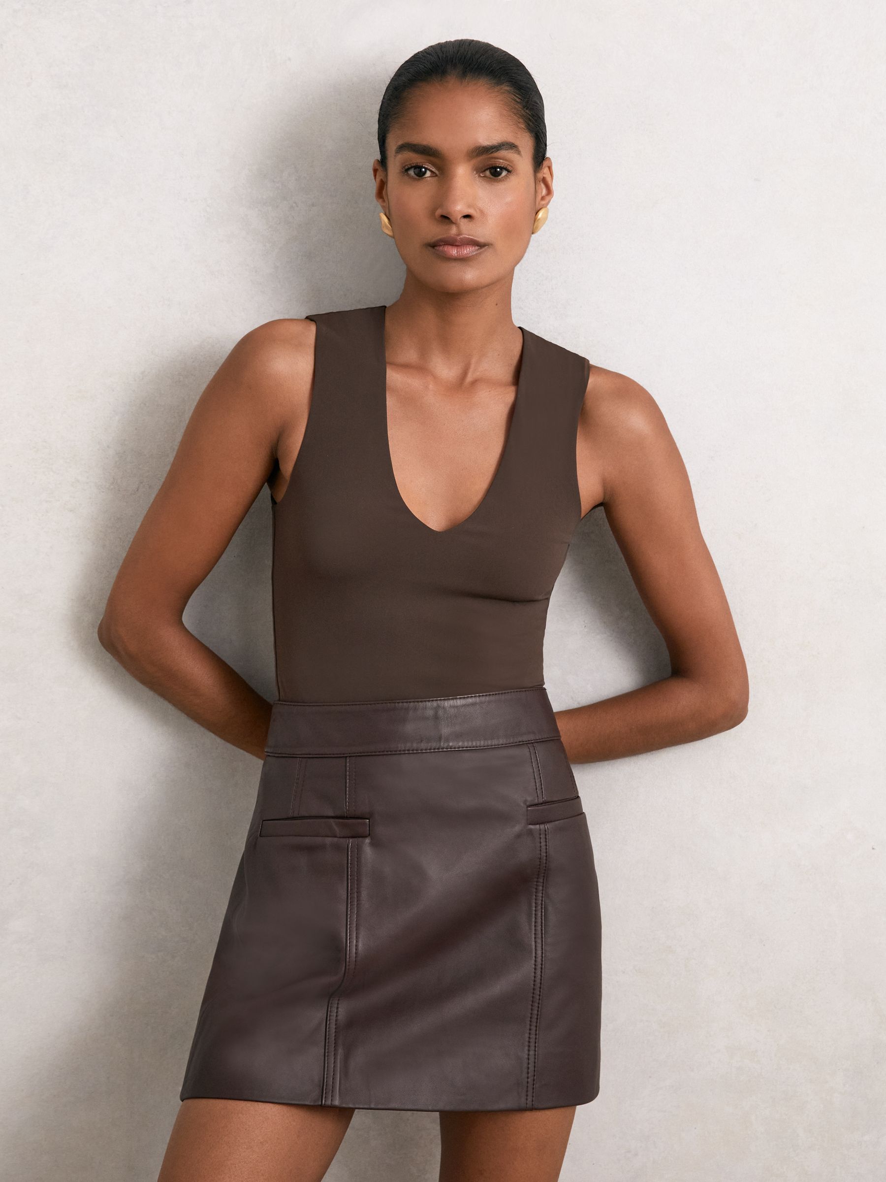 V-Neck Sleeveless Bodysuit in Chocolate Brown