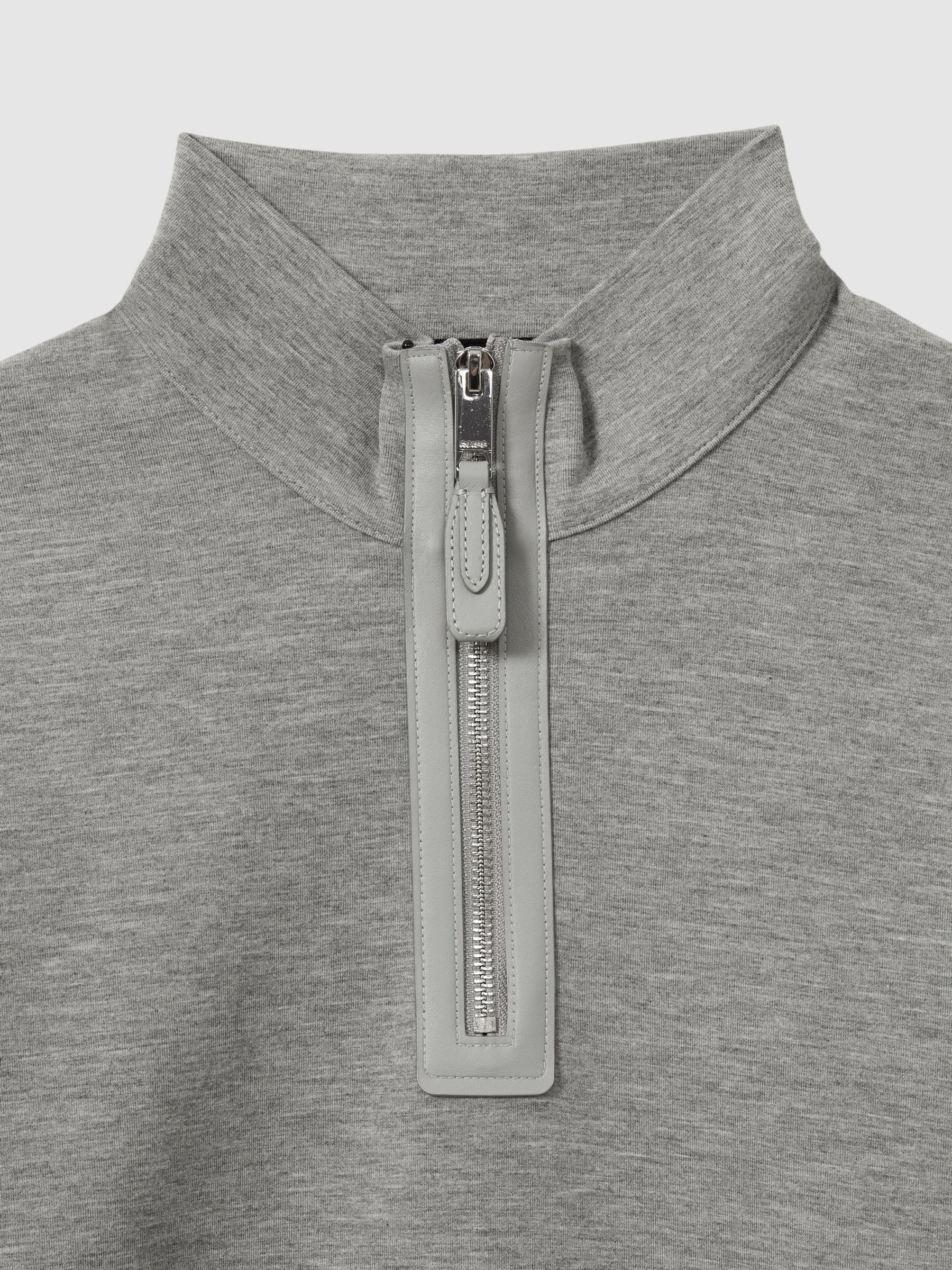 Leather-Placket Interlock-Jersey Sweatshirt in Grey Melange