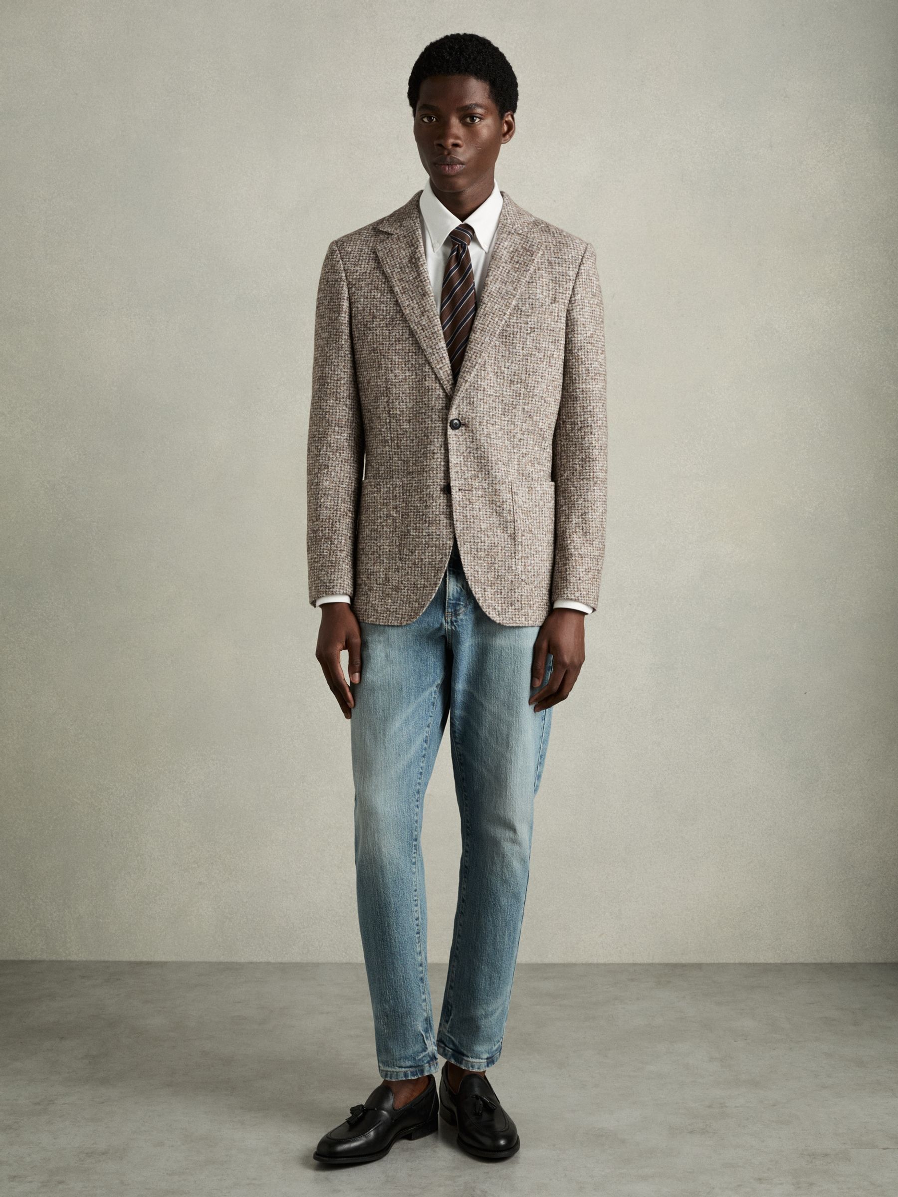 Tweed Single-Breasted Blazer with Wool in Oatmeal